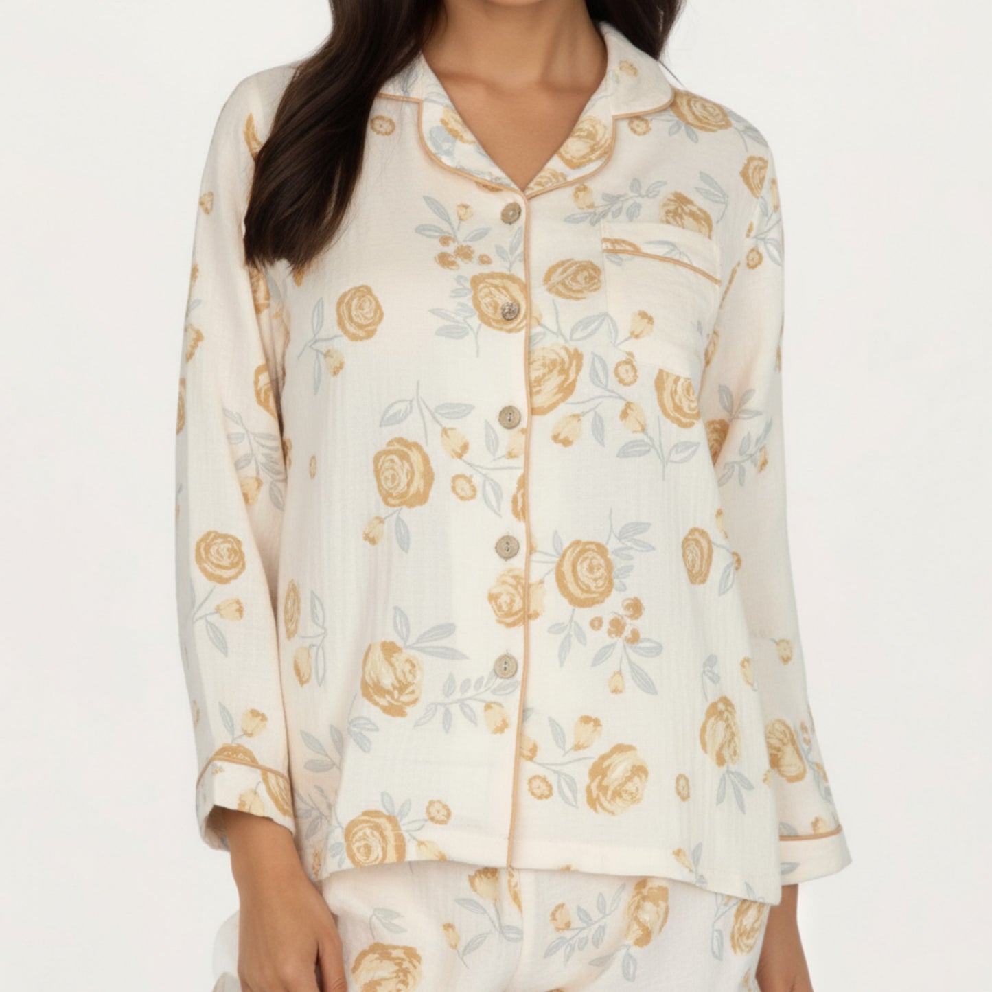 Anna-Kaci Lounge Women's 2-Piece Set Button-Up Floral Print Long Sleeve Sleep Shirt with Matching Relaxed Fit Pants