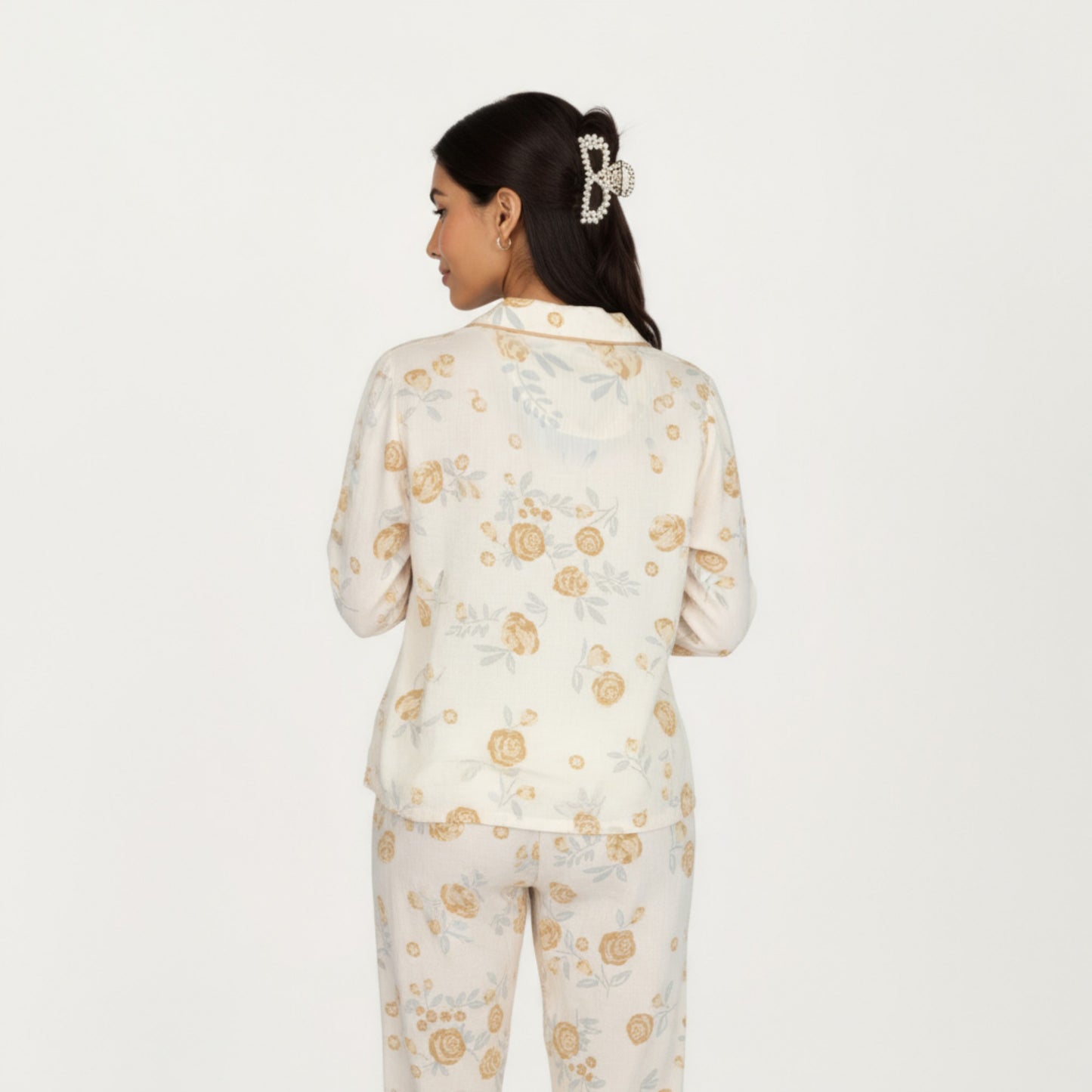 Anna-Kaci Lounge Women's 2-Piece Set Button-Up Floral Print Long Sleeve Sleep Shirt with Matching Relaxed Fit Pants