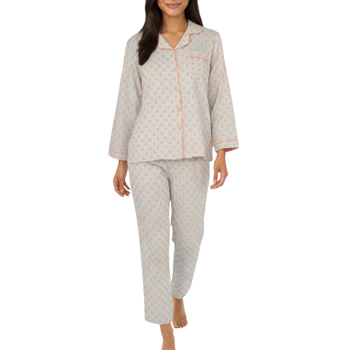 Anna-Kaci Lounge Women's 2-Piece Set Long Sleeve Button-Up Pajama Top with Matching Relaxed Fit Printed Pants