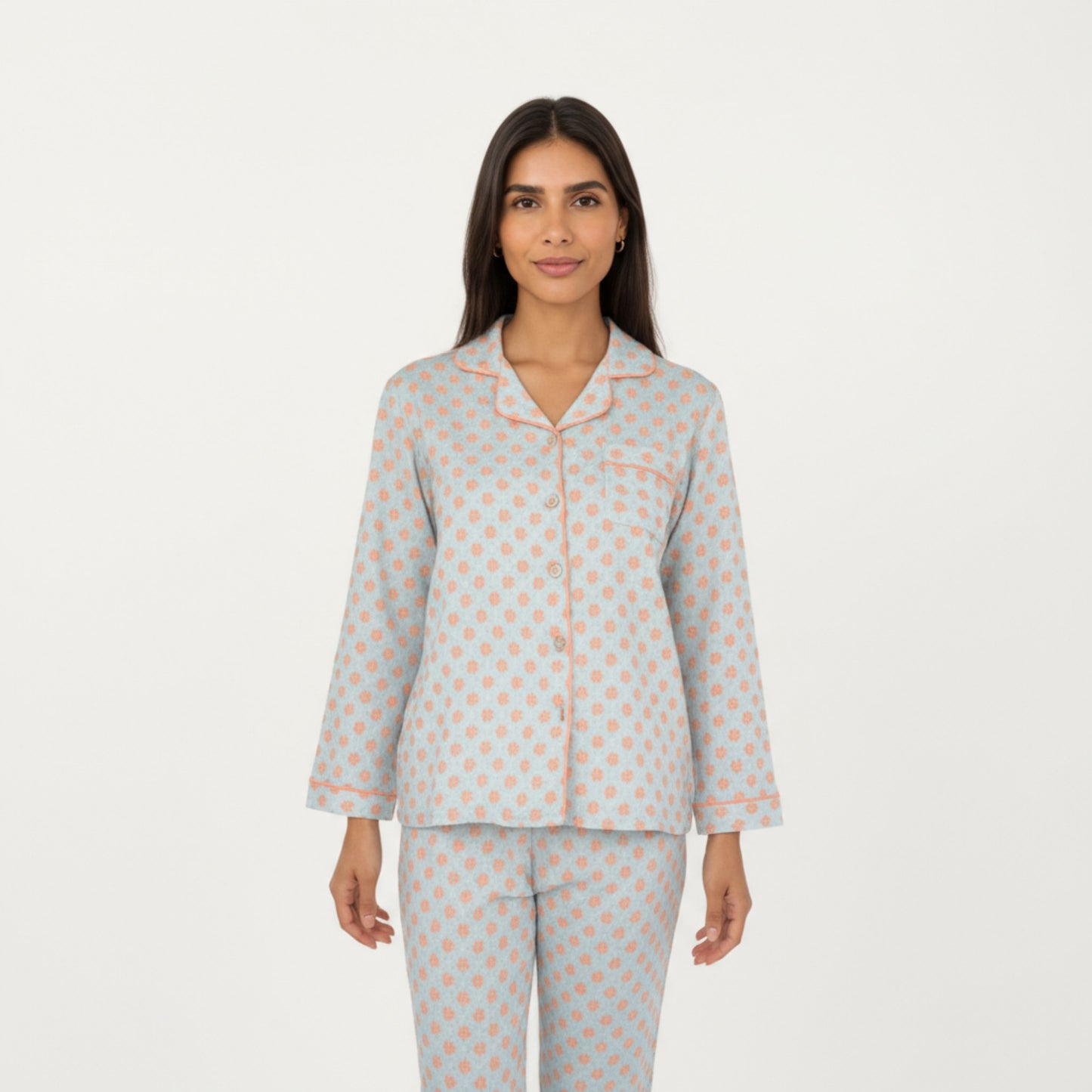 Anna-Kaci Lounge Women's 2-Piece Set Long Sleeve Button-Up Pajama Top with Matching Relaxed Fit Printed Pants