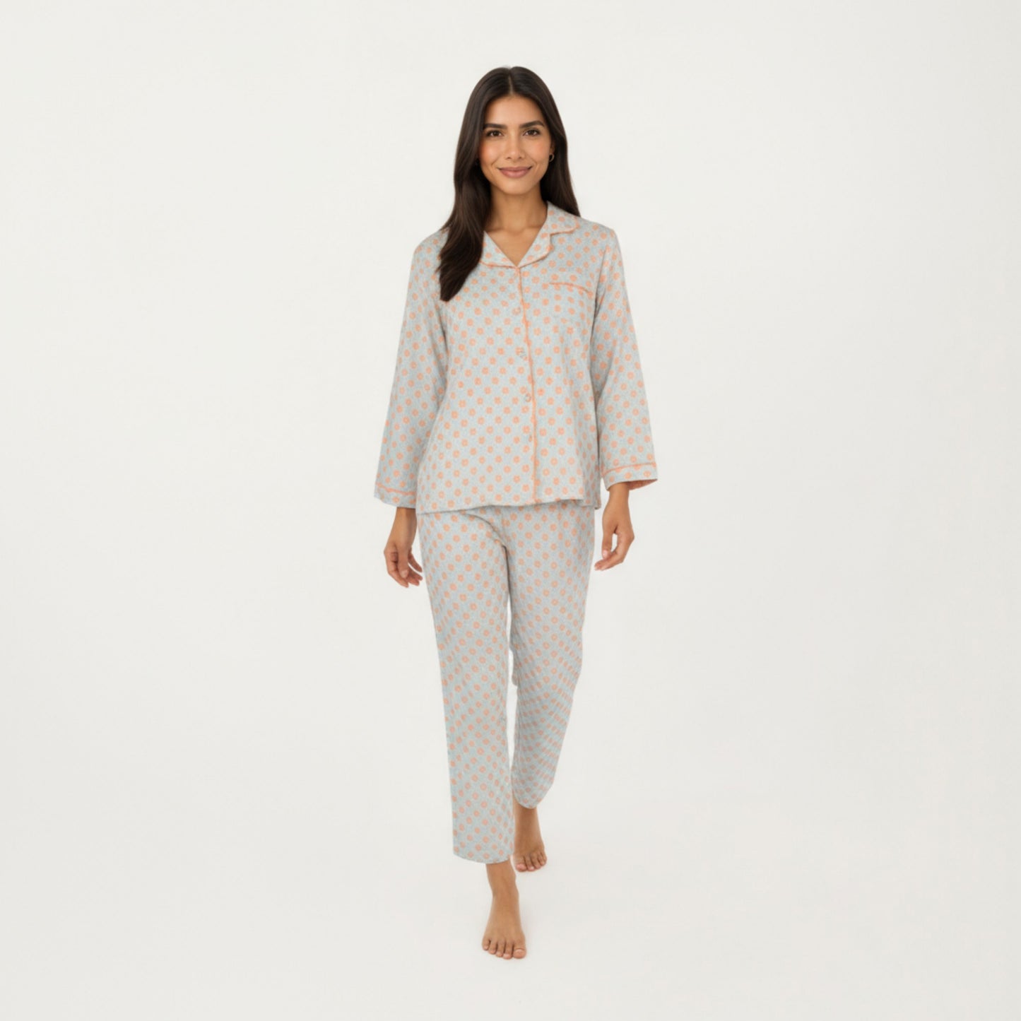 Anna-Kaci Lounge Women's 2-Piece Set Long Sleeve Button-Up Pajama Top with Matching Relaxed Fit Printed Pants
