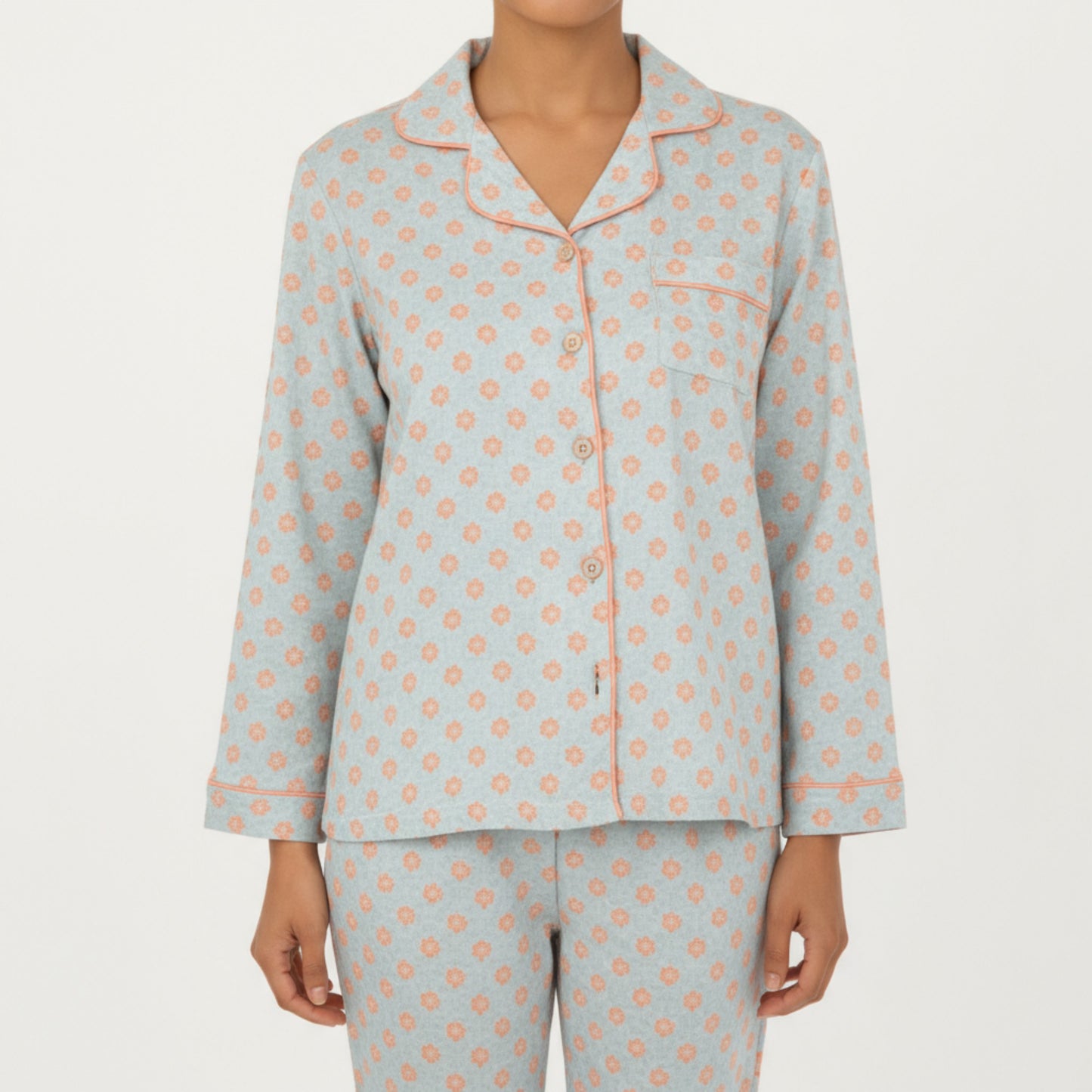 Anna-Kaci Lounge Women's 2-Piece Set Long Sleeve Button-Up Pajama Top with Matching Relaxed Fit Printed Pants