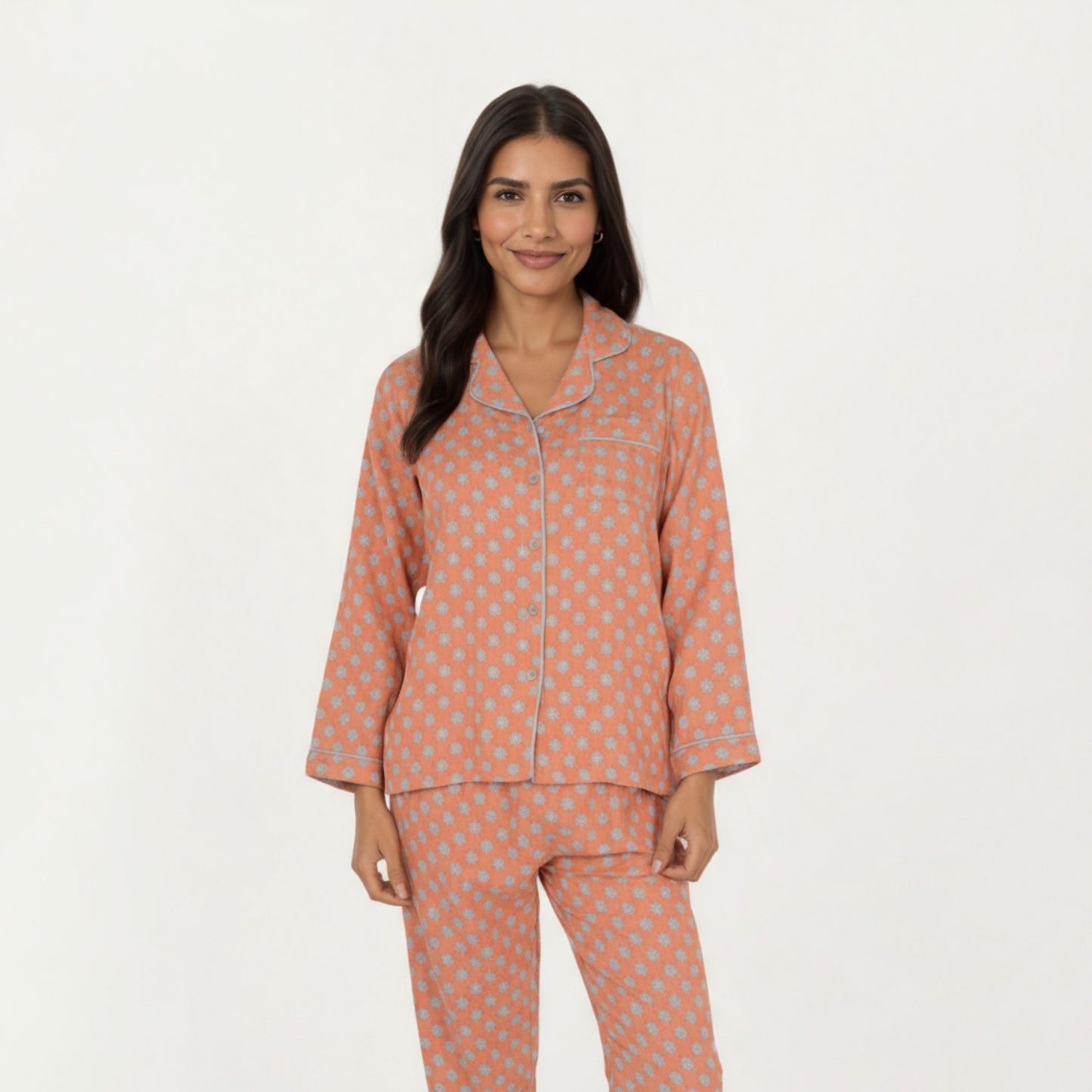 Anna-Kaci Lounge Women's 2-Piece Set Long Sleeve Button-Up Pajama Top with Matching Relaxed Fit Printed Pants