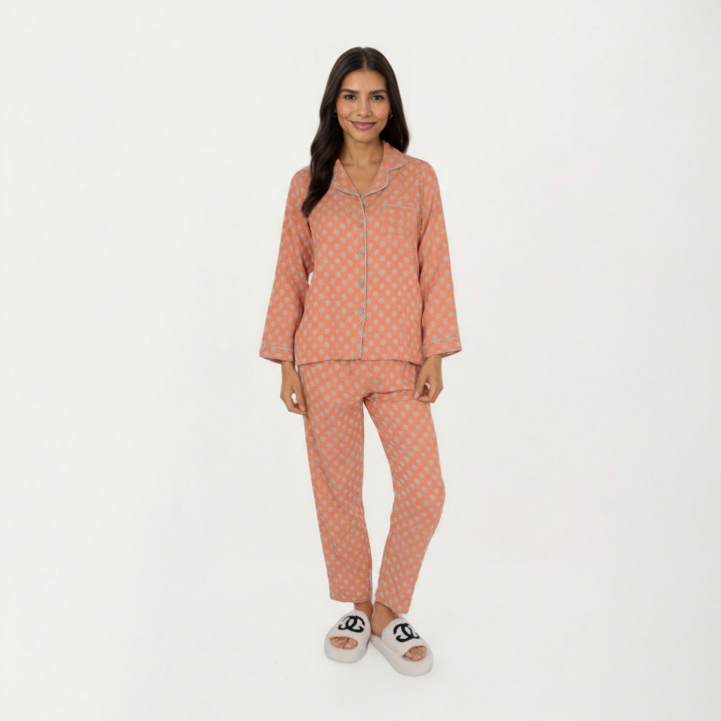 Anna-Kaci Lounge Women's 2-Piece Set Long Sleeve Button-Up Pajama Top with Matching Relaxed Fit Printed Pants