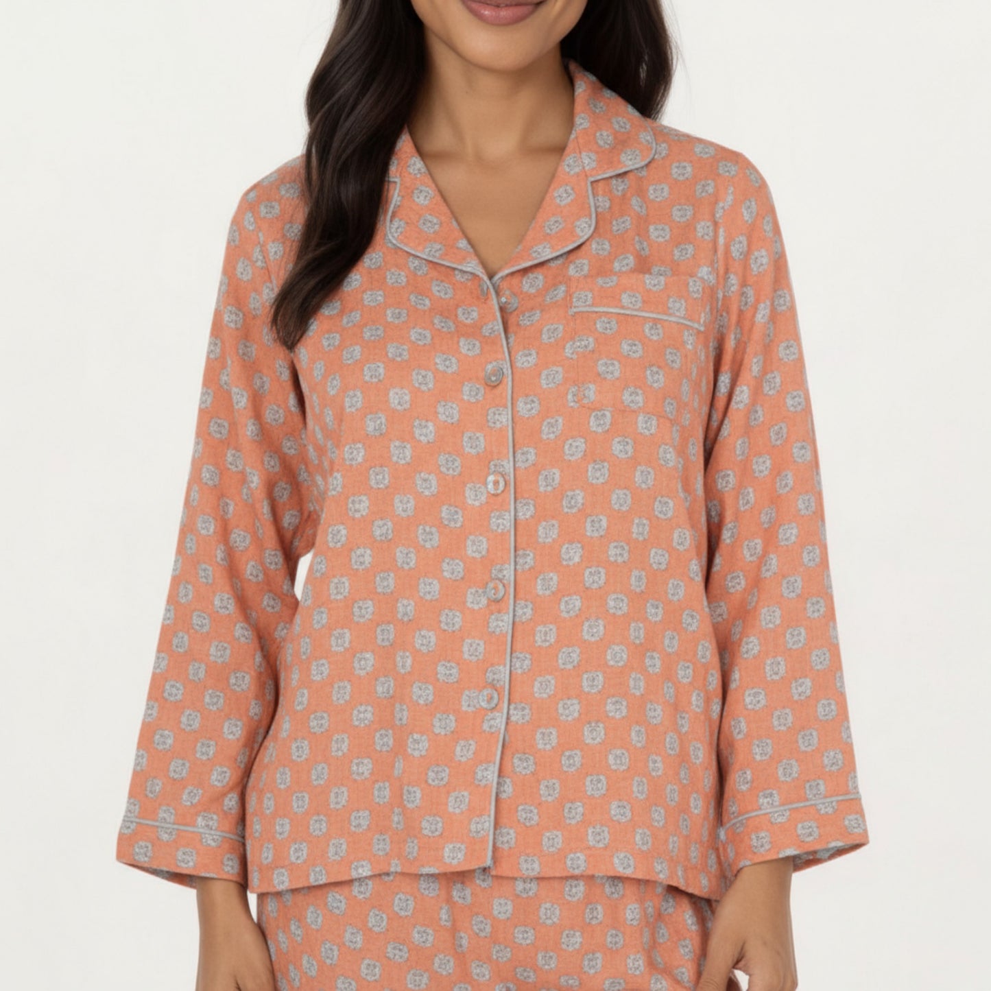 Anna-Kaci Lounge Women's 2-Piece Set Long Sleeve Button-Up Pajama Top with Matching Relaxed Fit Printed Pants