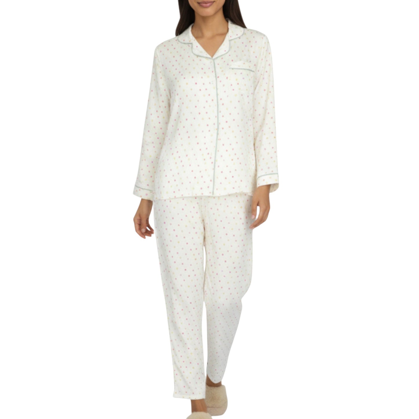 Anna-Kaci Lounge Women's 2-Piece Set Long Sleeve Button Front Pajama Top with Contrast Piping and Relaxed Fit Pants