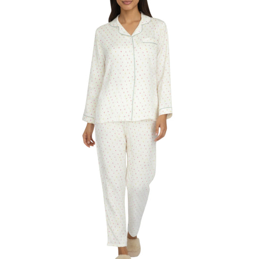 Anna-Kaci Lounge Women's 2-Piece Set Long Sleeve Button Front Pajama Top with Contrast Piping and Relaxed Fit Pants
