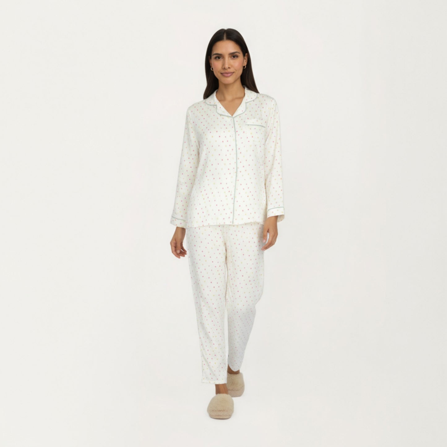 Anna-Kaci Lounge Women's 2-Piece Set Long Sleeve Button Front Pajama Top with Contrast Piping and Relaxed Fit Pants