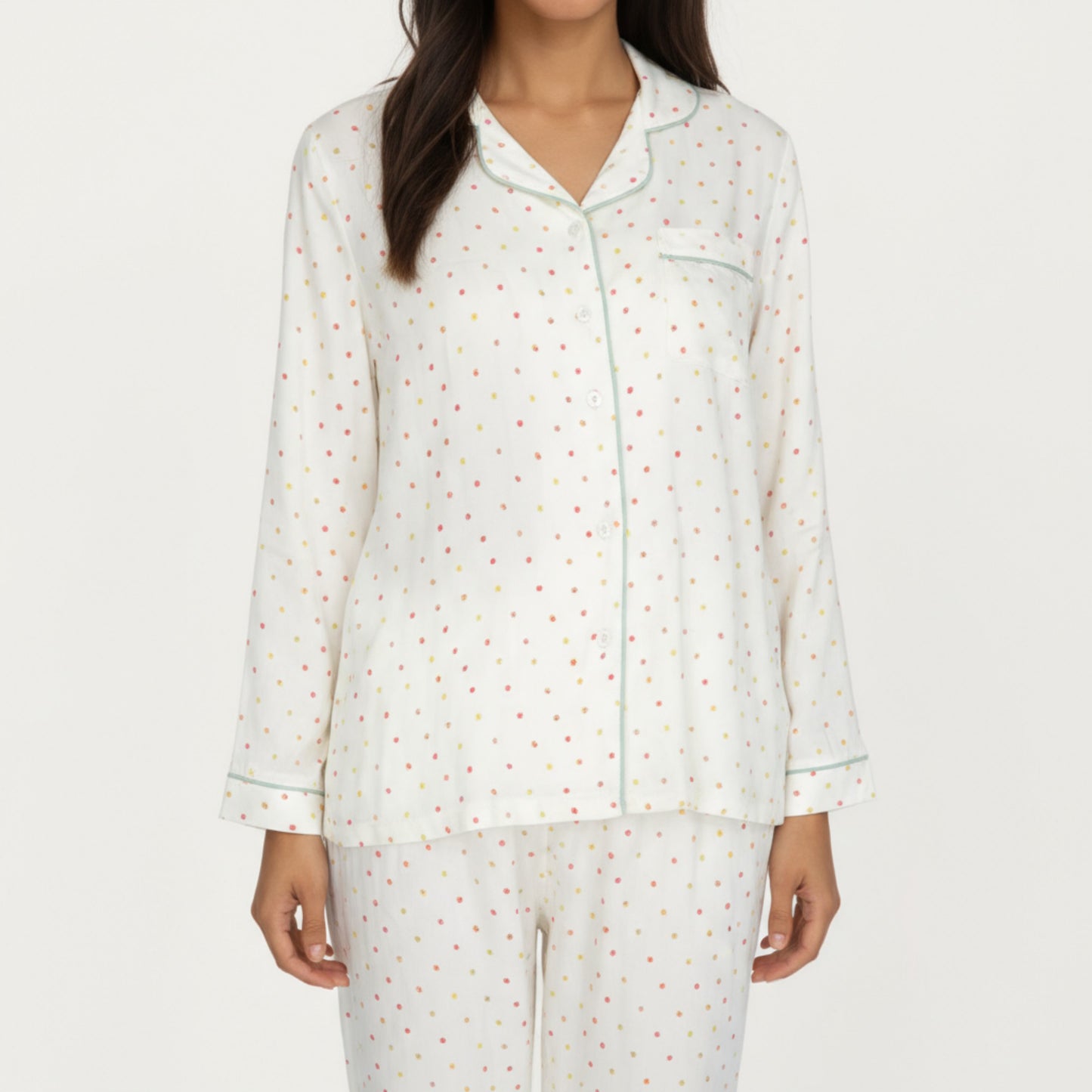 Anna-Kaci Lounge Women's 2-Piece Set Long Sleeve Button Front Pajama Top with Contrast Piping and Relaxed Fit Pants