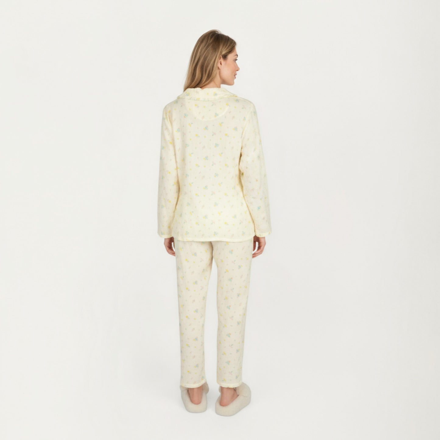 Anna-Kaci Lounge Women's 2-Piece Set Button Front Pajama Top with Ruffled Collar and Relaxed Fit Pants