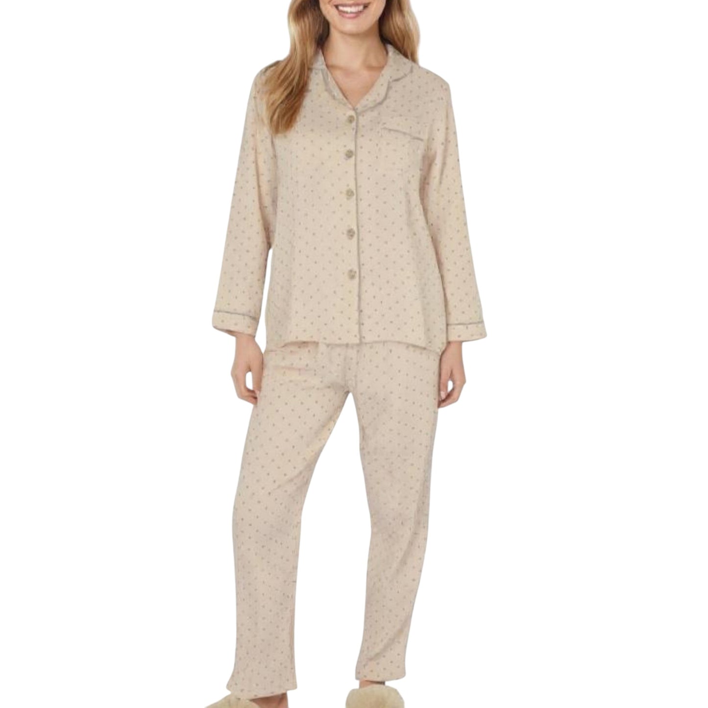 Anna-Kaci Lounge Women's 2-Piece Set Button Front Pajama Top with Contrast Piping and Relaxed Fit Pants
