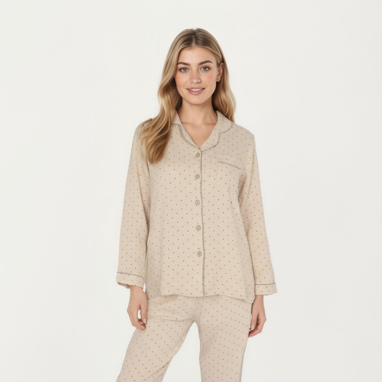 Anna-Kaci Lounge Women's 2-Piece Set Button Front Pajama Top with Contrast Piping and Relaxed Fit Pants