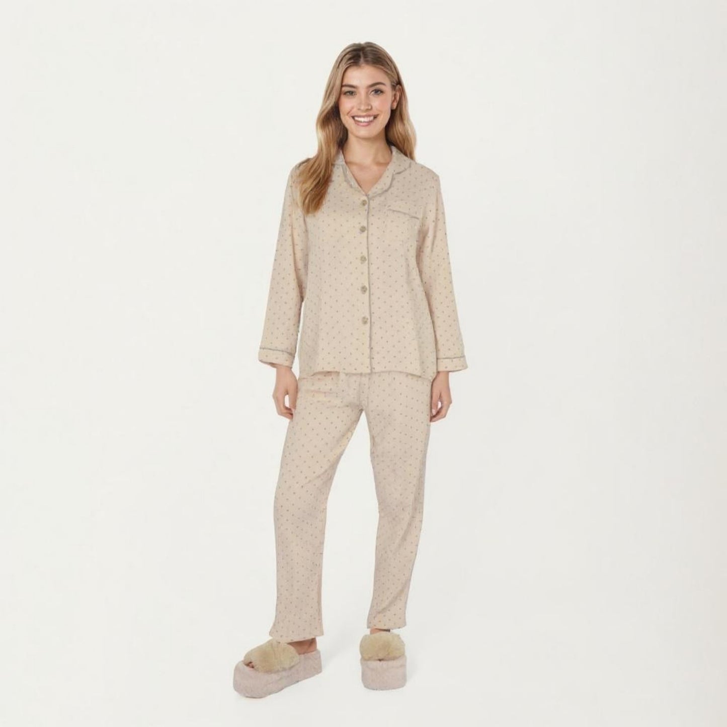 Anna-Kaci Lounge Women's 2-Piece Set Button Front Pajama Top with Contrast Piping and Relaxed Fit Pants