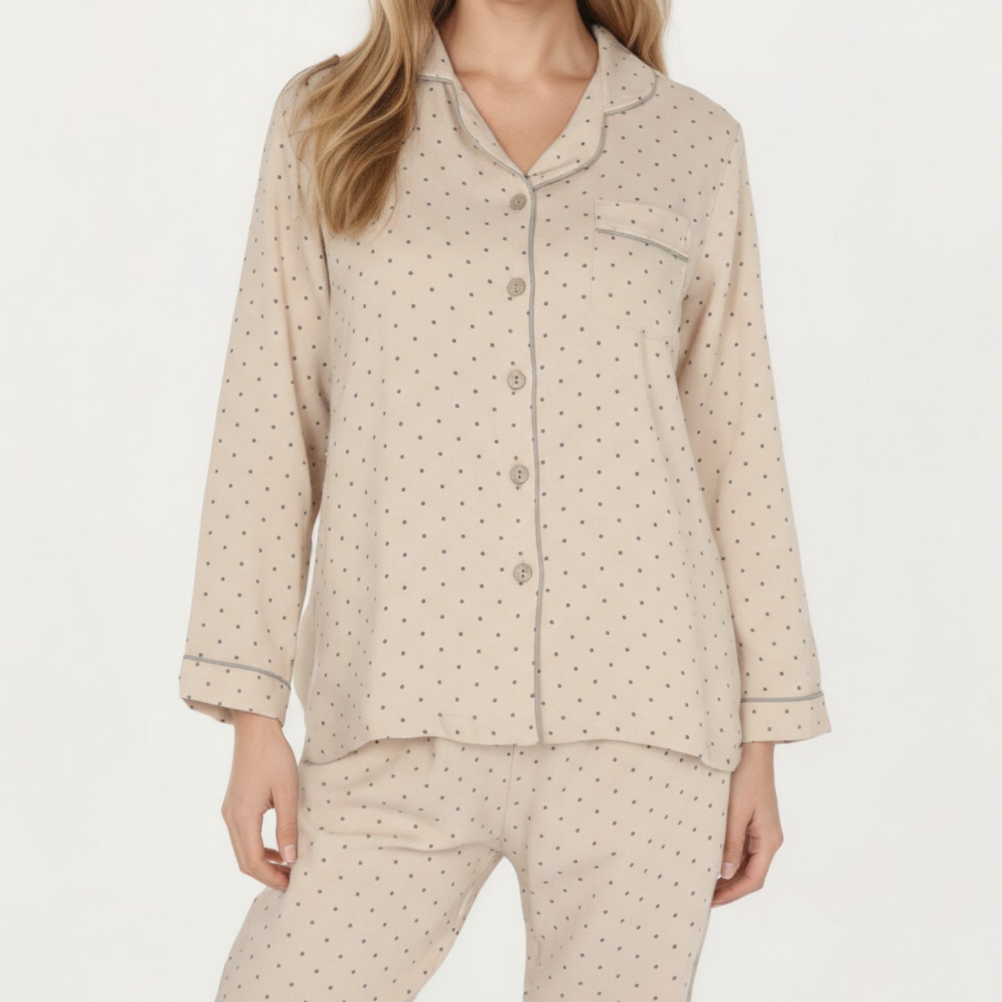 Anna-Kaci Lounge Women's 2-Piece Set Button Front Pajama Top with Contrast Piping and Relaxed Fit Pants