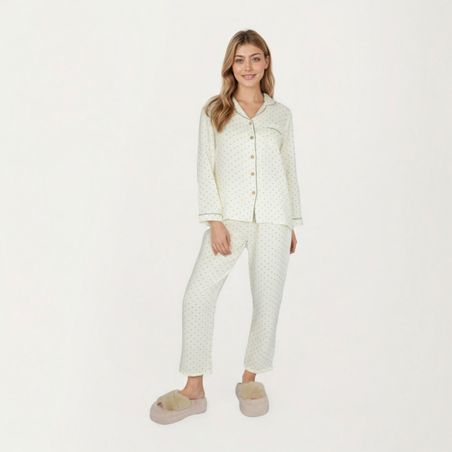 Anna-Kaci Lounge Women's 2-Piece Set Button Front Pajama Top with Contrast Piping and Relaxed Fit Pants