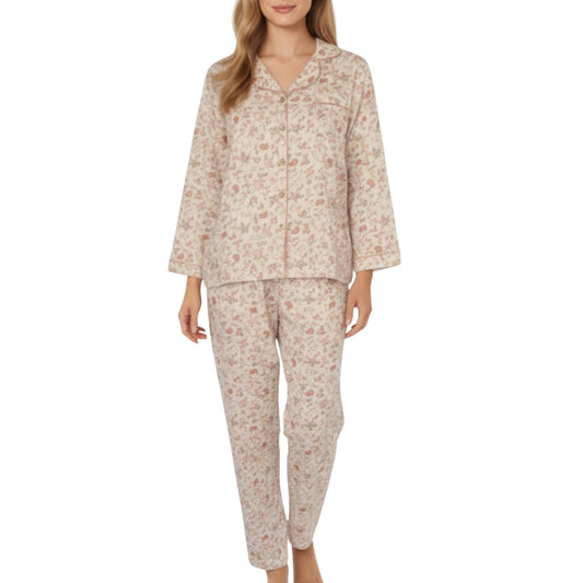 Anna-Kaci Lounge Women's 2-Piece Set Button Front Floral Print Pajama Top with Notched Collar and Relaxed Pants