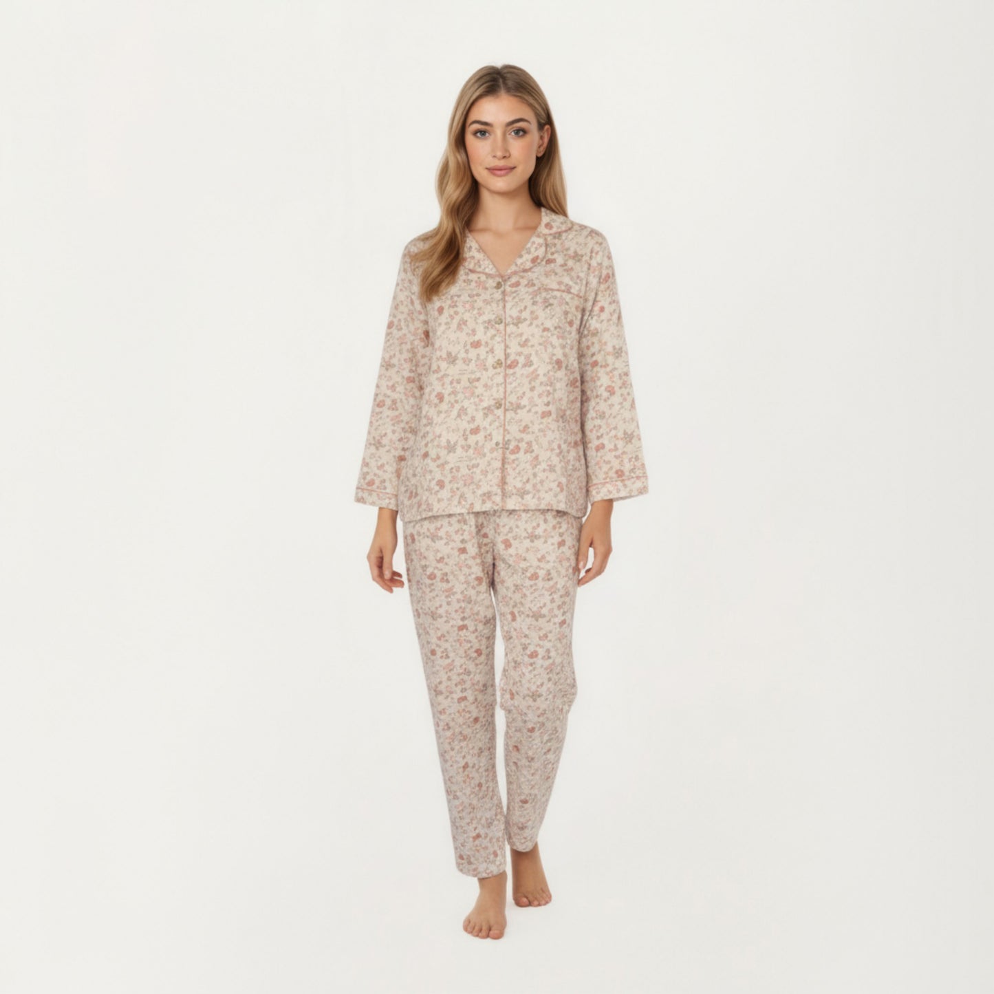 Anna-Kaci Lounge Women's 2-Piece Set Button Front Floral Print Pajama Top with Notched Collar and Relaxed Pants