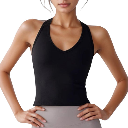 Anna-Kaci Active Women's V-Neck Cropped Activewear Tank with T-Strap Back and Stretch Fabric