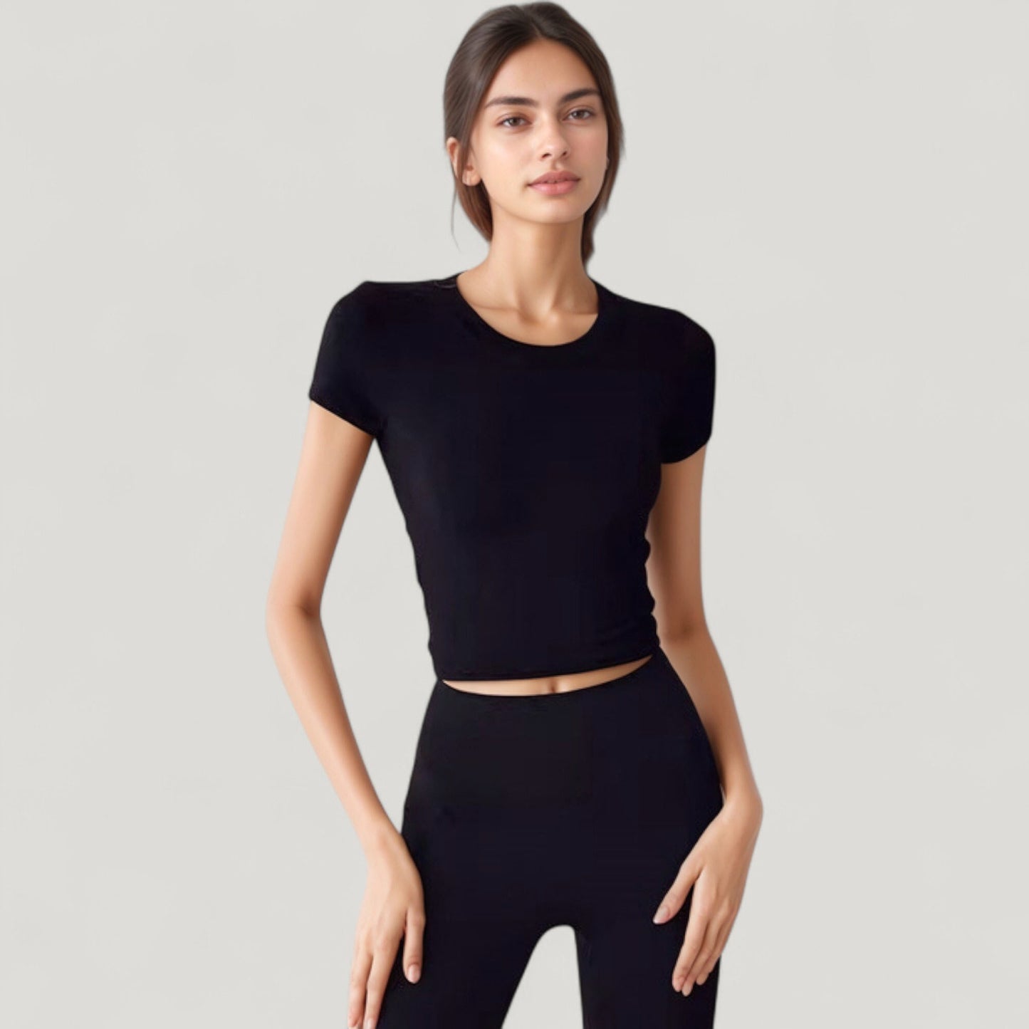 Anna-Kaci Active Women's Short Sleeve Open Back Crop Top with Twist Detail and Fitted Silhouette