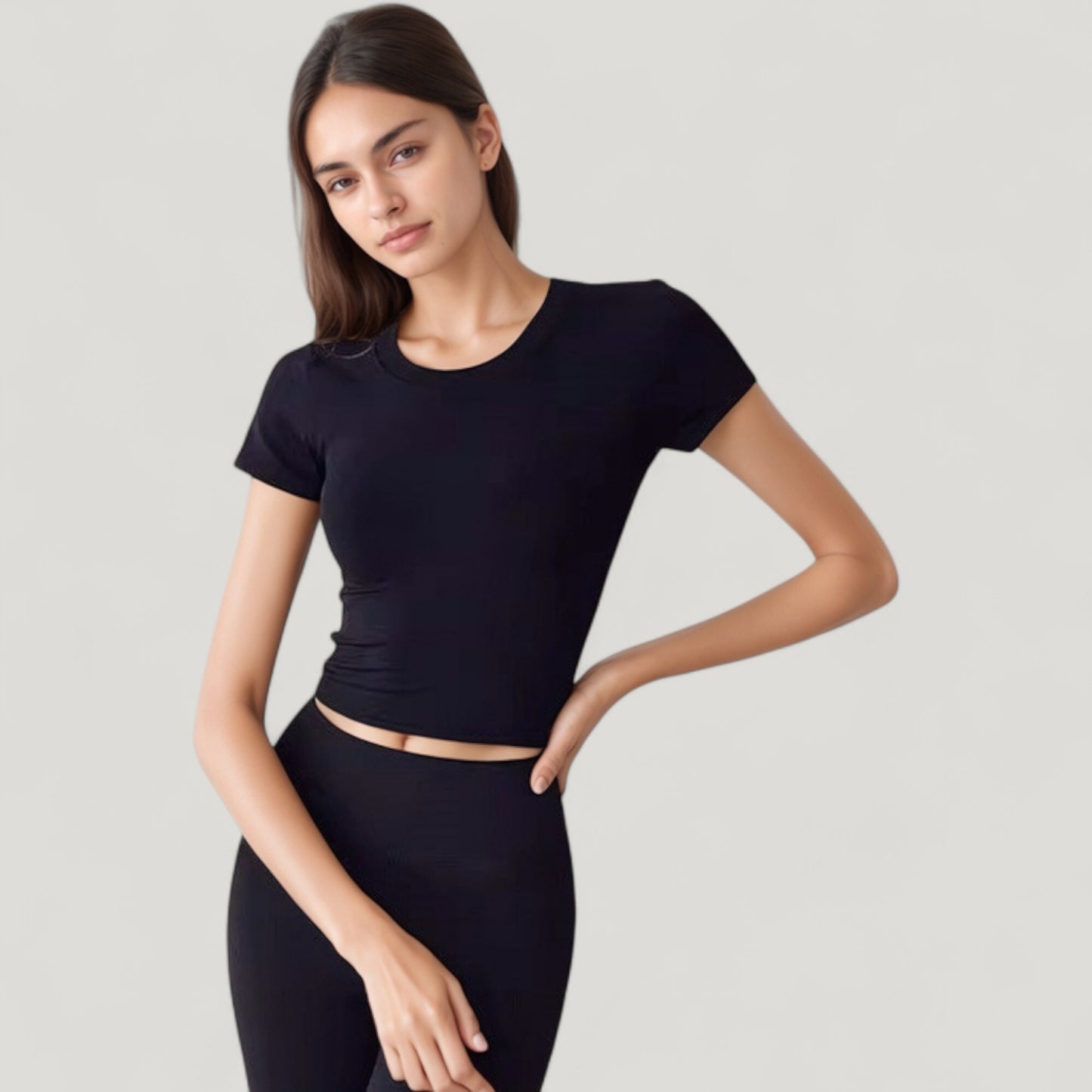 Anna-Kaci Active Women's Short Sleeve Open Back Crop Top with Twist Detail and Fitted Silhouette