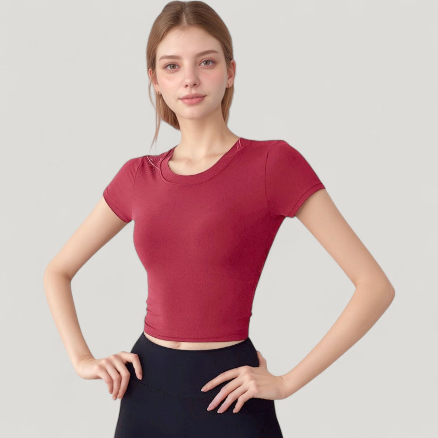 Anna-Kaci Active Women's Short Sleeve Open Back Crop Top with Twist Detail and Fitted Silhouette