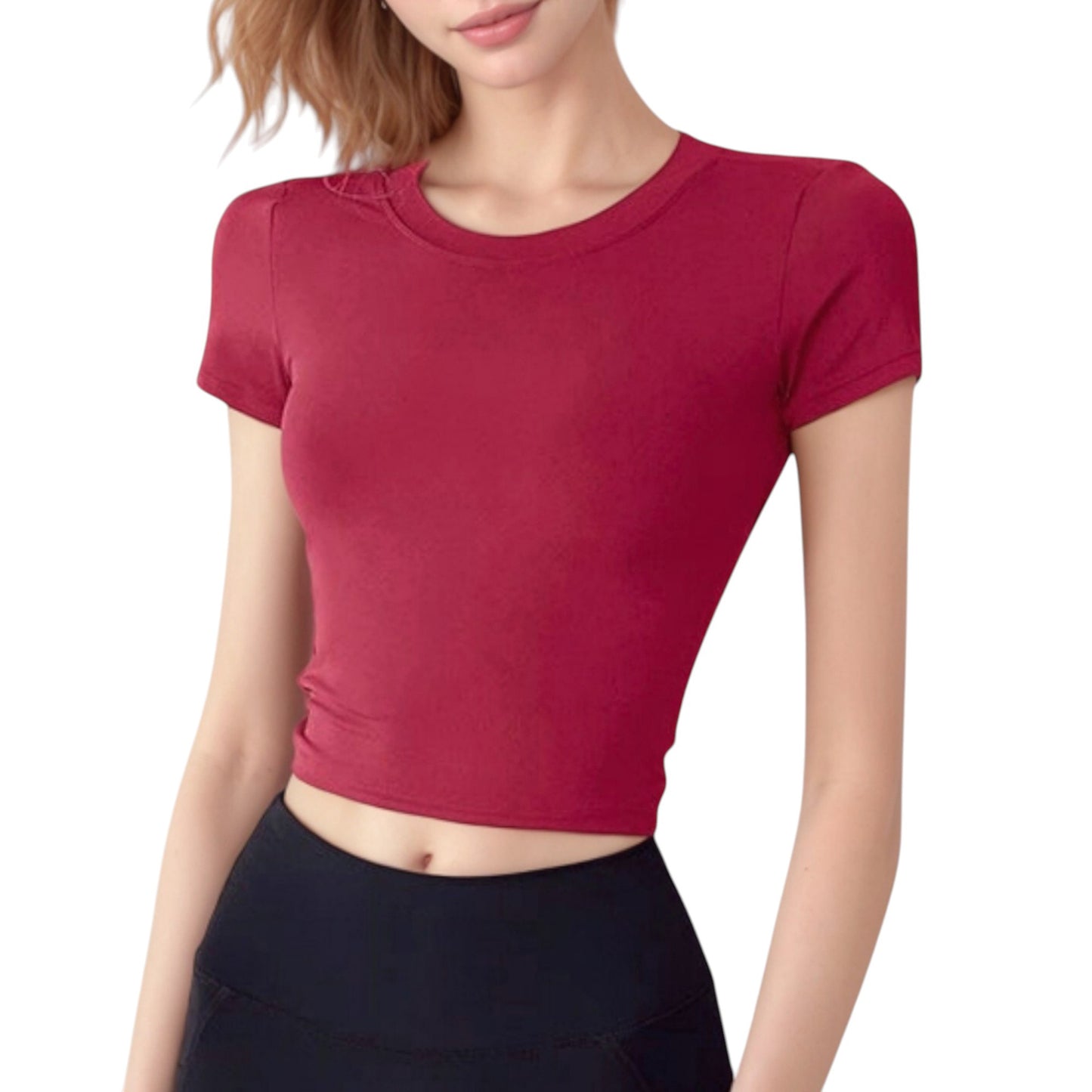 Anna-Kaci Active Women's Short Sleeve Open Back Crop Top with Twist Detail and Fitted Silhouette