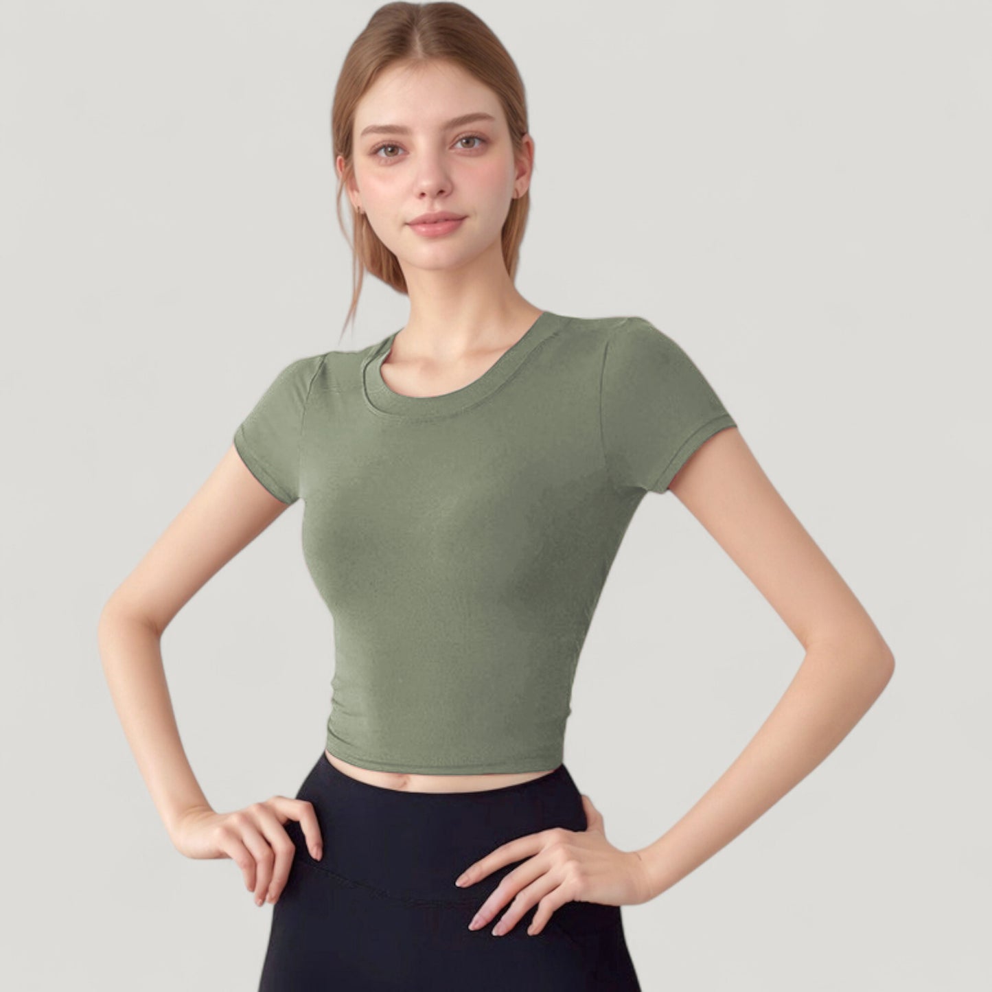 Anna-Kaci Active Women's Short Sleeve Open Back Crop Top with Twist Detail and Fitted Silhouette