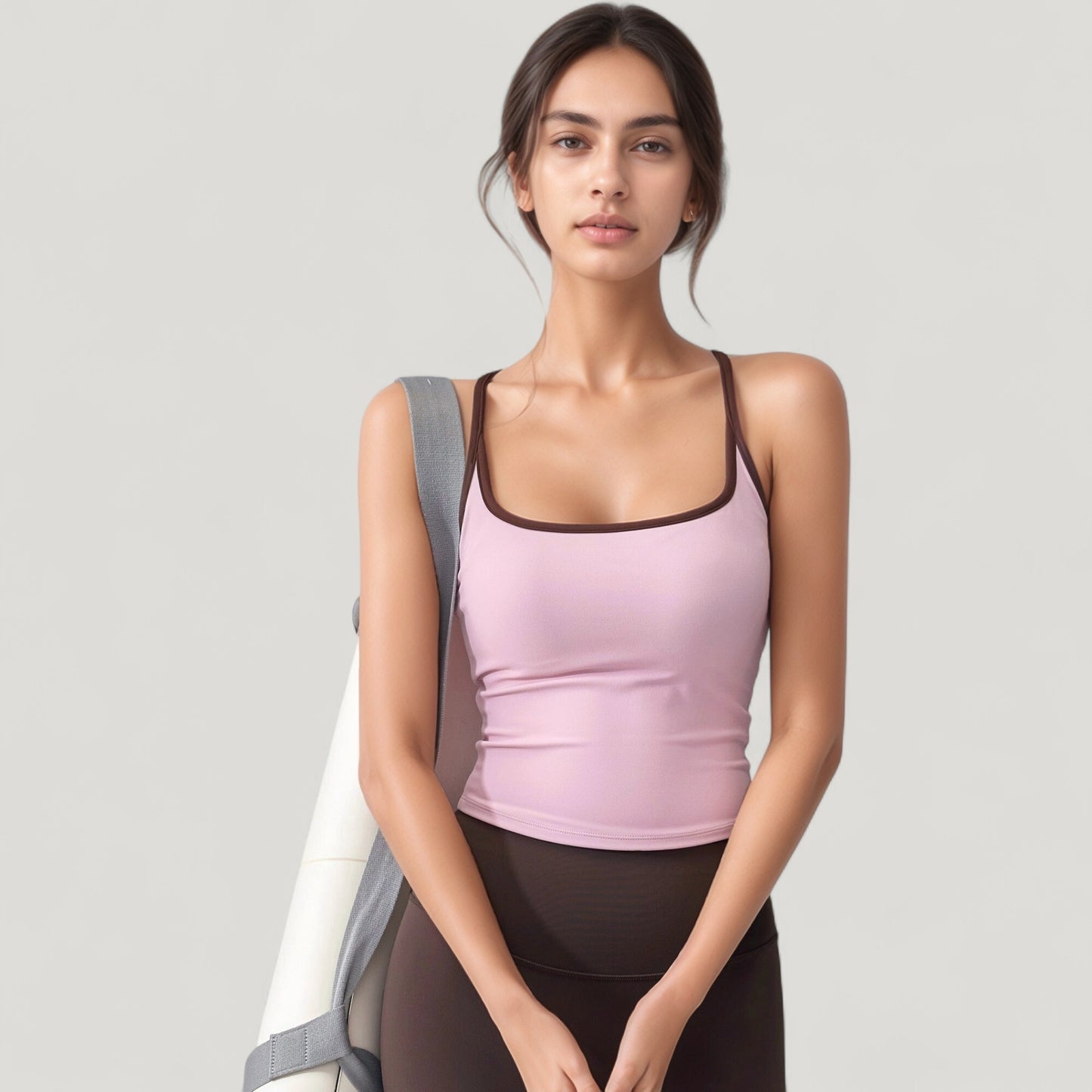 Anna-Kaci Active Women's Square Neck Fitted Crop Tank Top with Contrast Trim and Soft Stretch Fabric