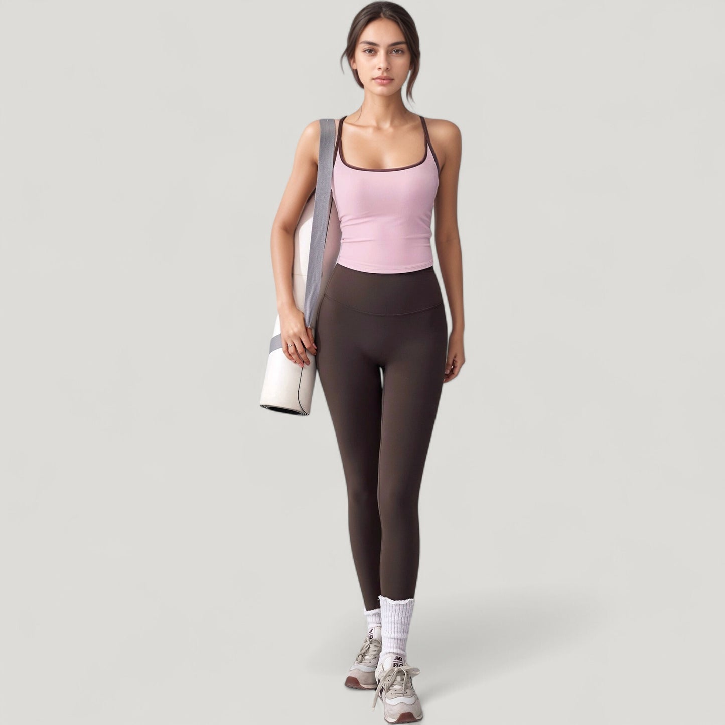 Anna-Kaci Active Women's Square Neck Fitted Crop Tank Top with Contrast Trim and Soft Stretch Fabric
