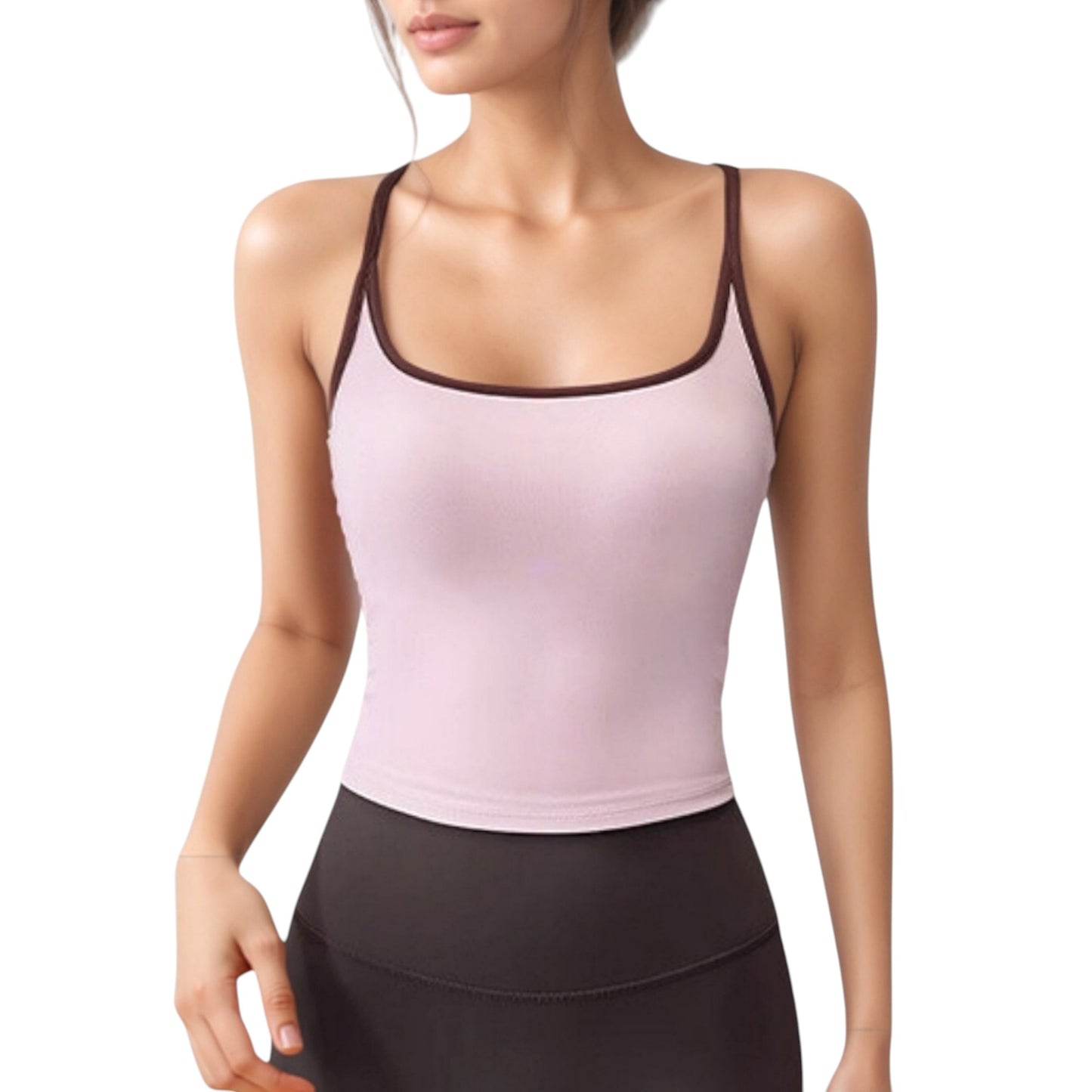 Anna-Kaci Active Women's Square Neck Fitted Crop Tank Top with Contrast Trim and Soft Stretch Fabric