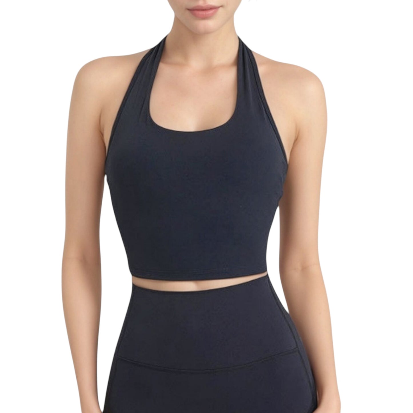 Anna-Kaci Active Women's Halter Neck Athletic Crop Top with Cross Back Detail and Stretch Fabric