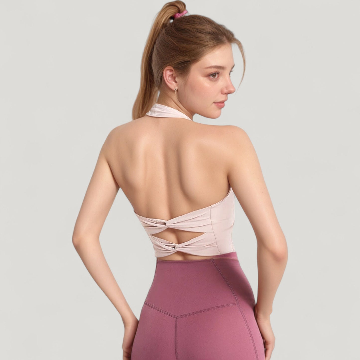 Anna-Kaci Active Women's Halter Neck Athletic Crop Top with Cross Back Detail and Stretch Fabric