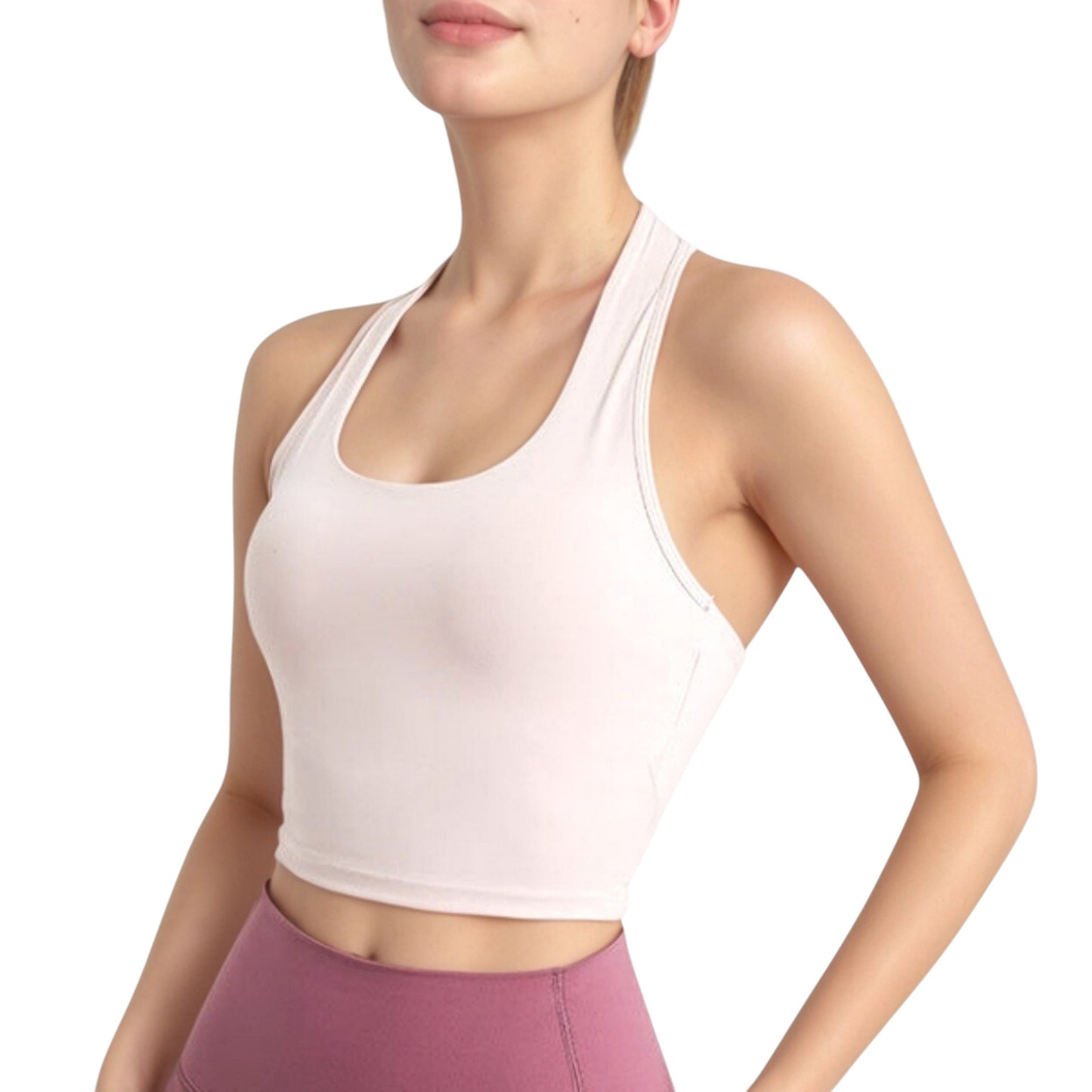 Anna-Kaci Active Women's Halter Neck Athletic Crop Top with Cross Back Detail and Stretch Fabric
