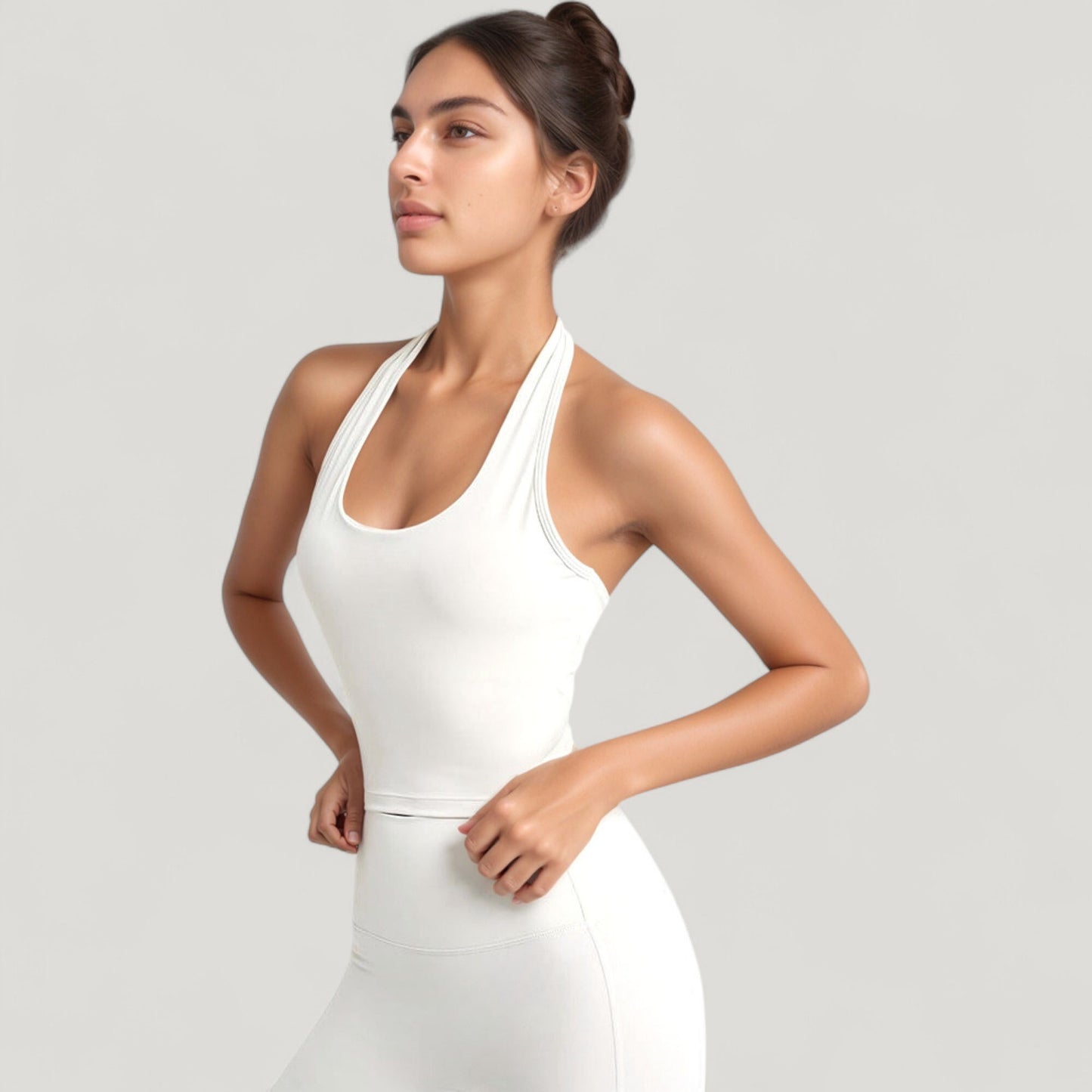 Anna-Kaci Active Women's Halter Neck Athletic Crop Top with Cross Back Detail and Stretch Fabric