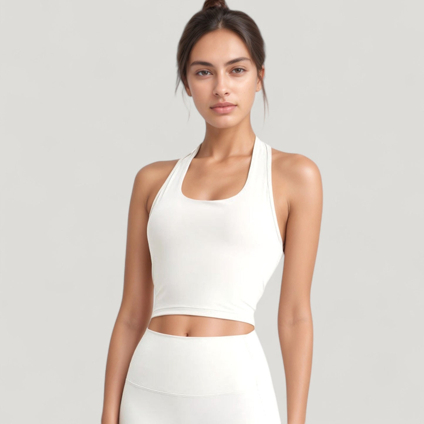 Anna-Kaci Active Women's Halter Neck Athletic Crop Top with Cross Back Detail and Stretch Fabric