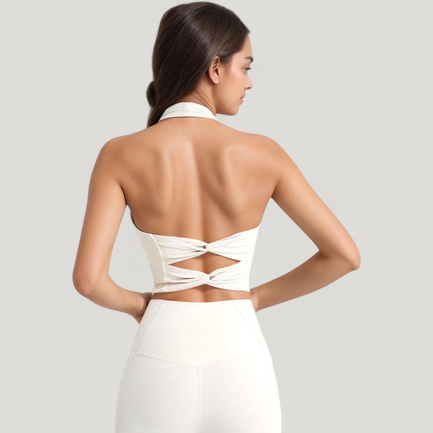 Anna-Kaci Active Women's Halter Neck Athletic Crop Top with Cross Back Detail and Stretch Fabric