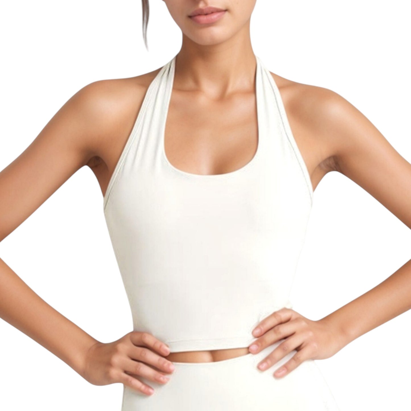 Anna-Kaci Active Women's Halter Neck Athletic Crop Top with Cross Back Detail and Stretch Fabric