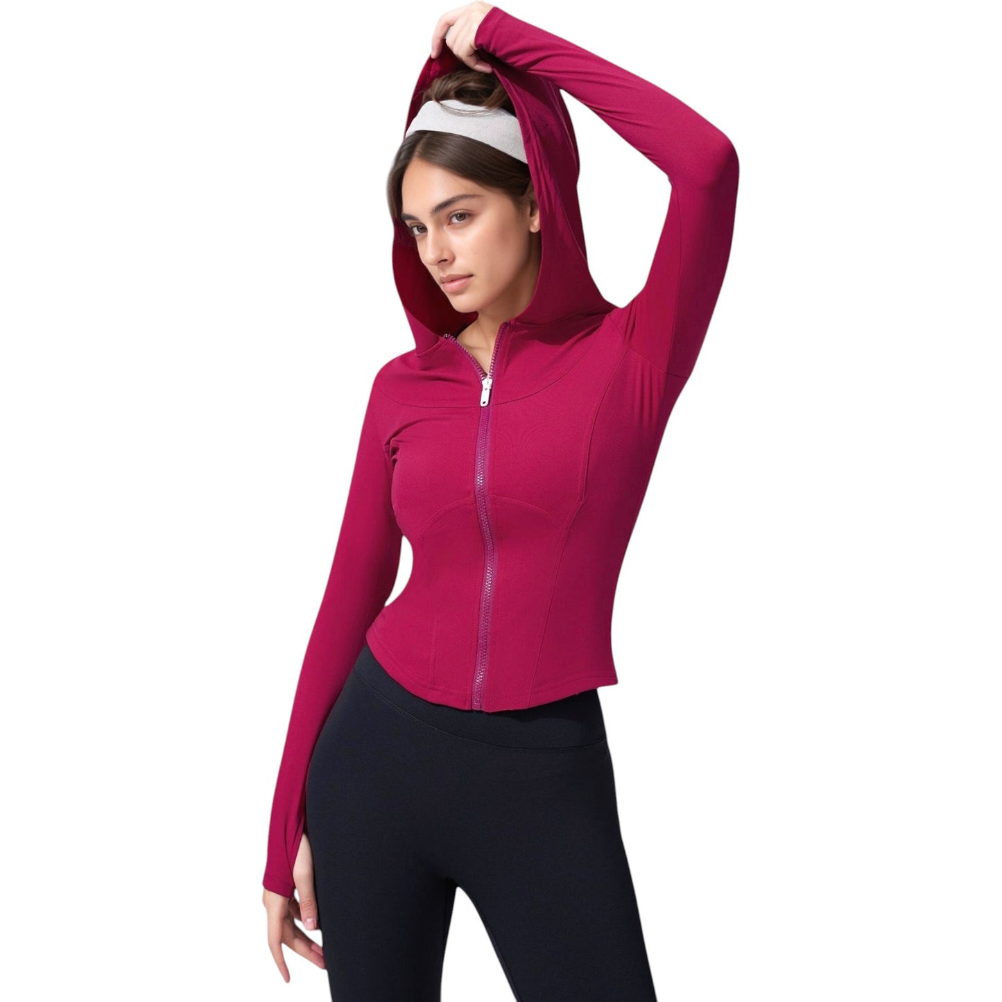 Anna-Kaci Active Women's Full Zip Long Sleeve Hooded Active Jacket with Slim Fit and Thumbhole Cuffs