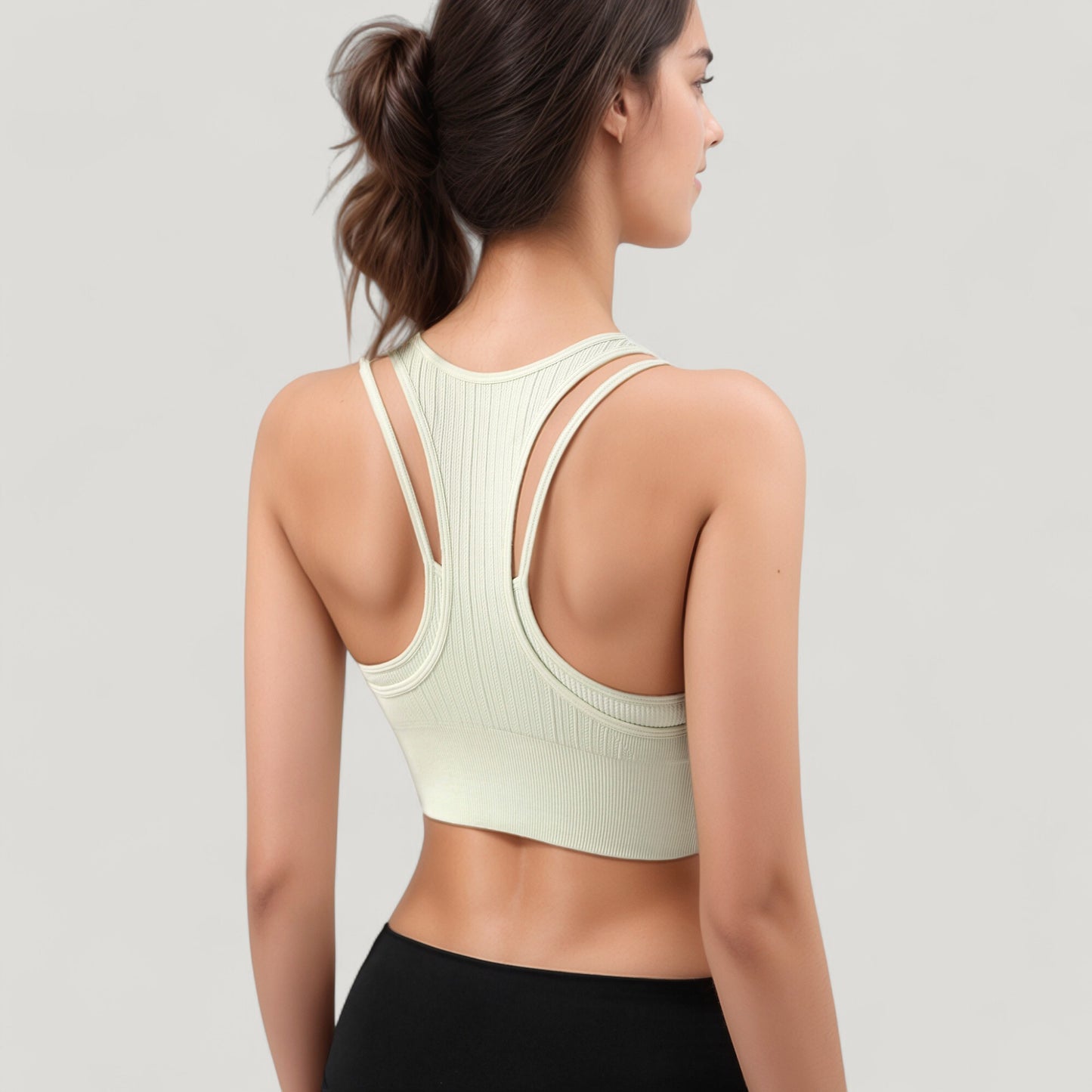 Anna-Kaci Active Women's Ribbed High Neck Crop Top with Double Strap Detail