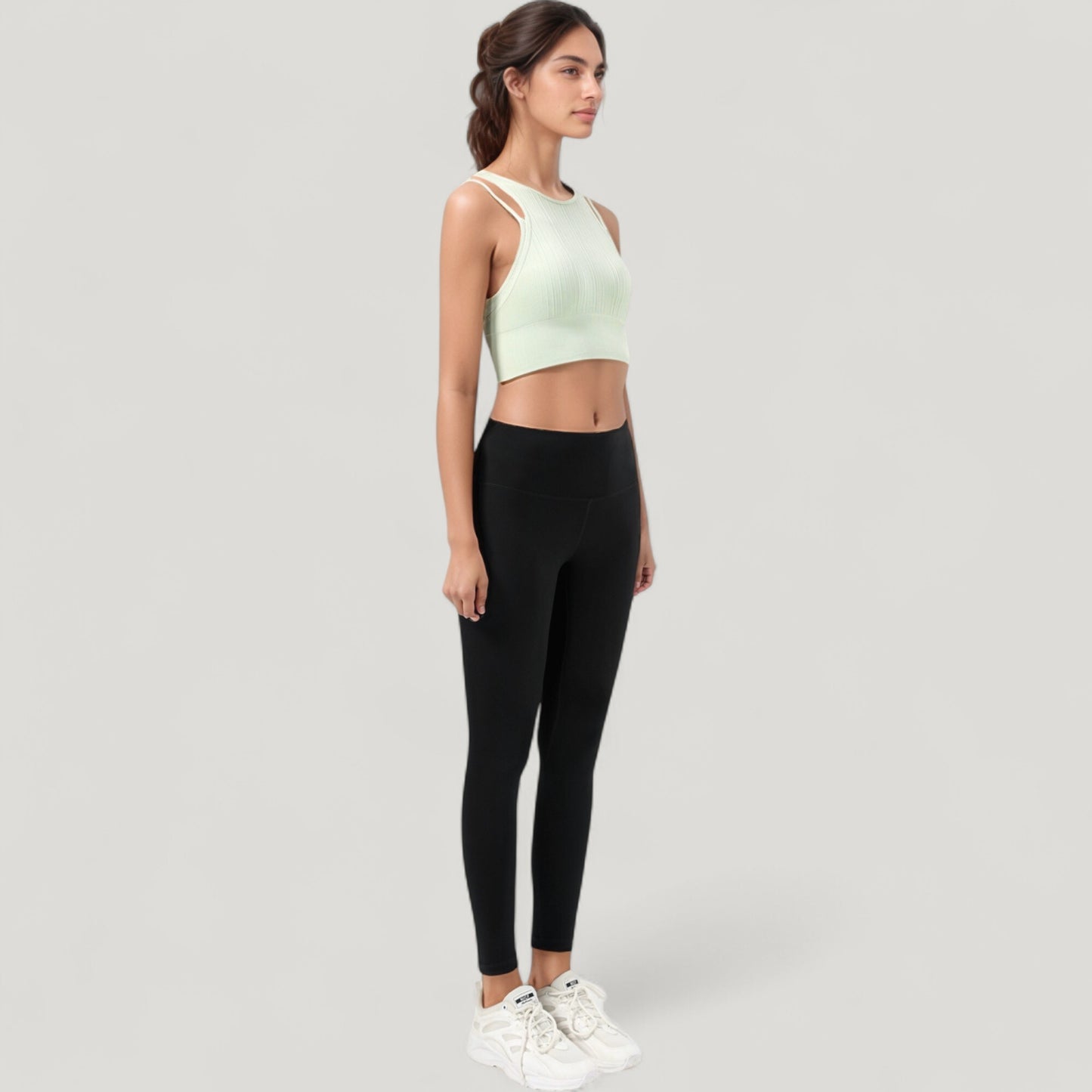 Anna-Kaci Active Women's Ribbed High Neck Crop Top with Double Strap Detail
