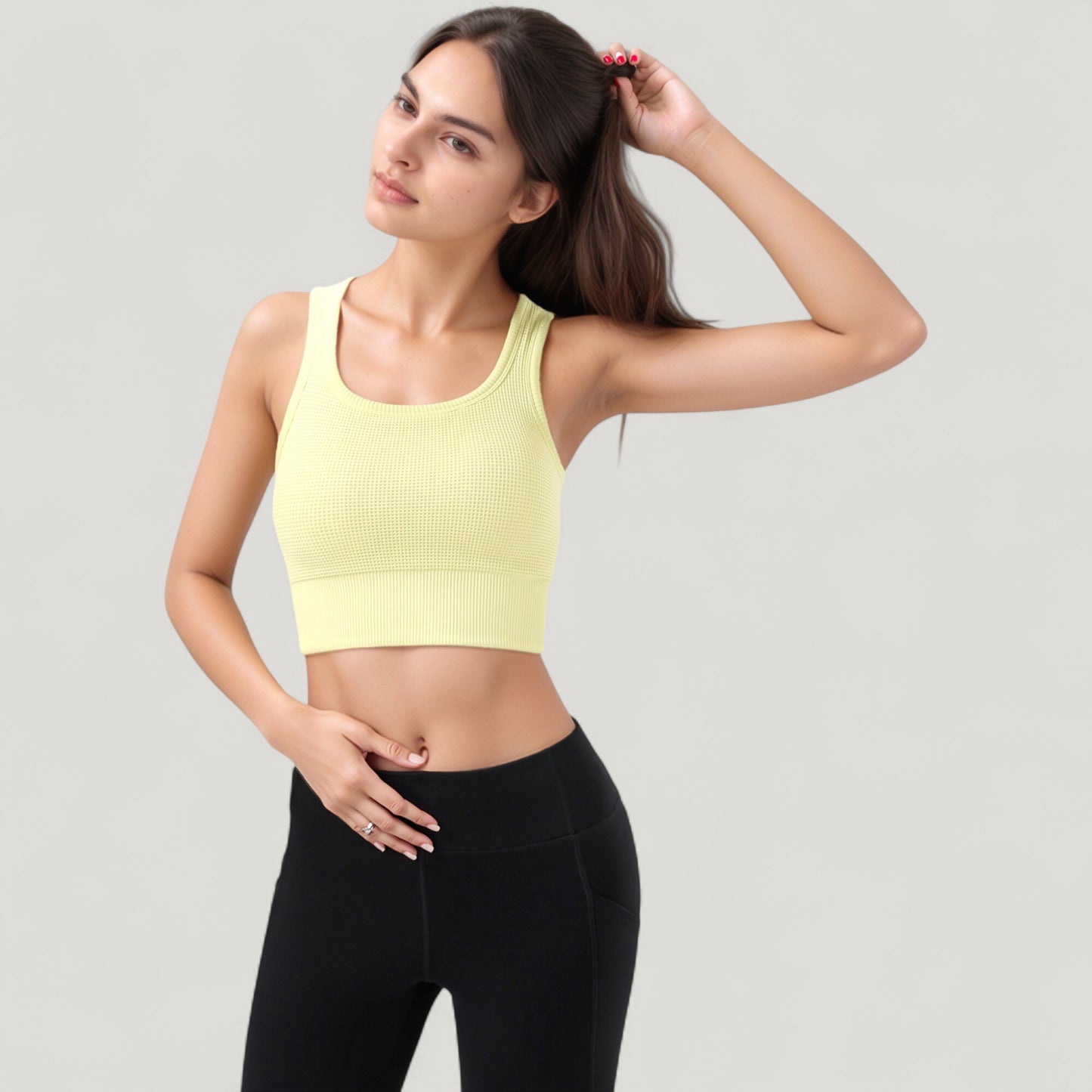 Anna-Kaci Active Women's Ribbed Seamless Sports Bra with Scoop Neck and Wide Straps