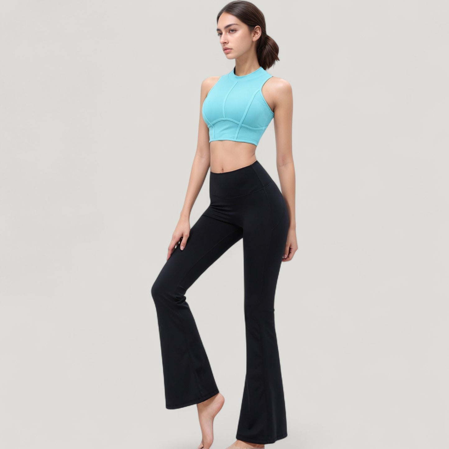 Anna-Kaci Active Women's High Waist Flare Yoga Pants with Seam Detailing