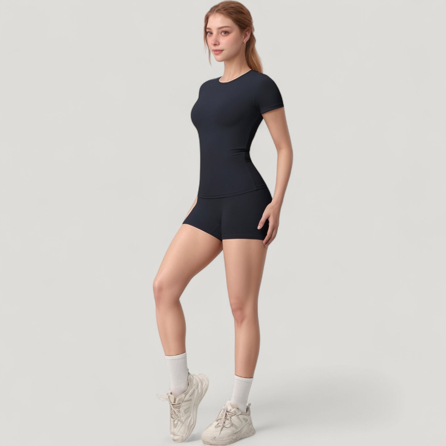 Anna-Kaci Active Women's Fitted Short Sleeve Top and High Waist Shorts 2-Piece Active Set