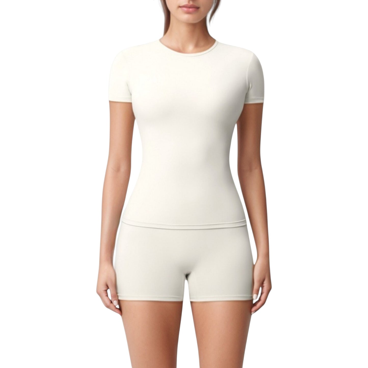 Anna-Kaci Active Women's Fitted Short Sleeve Top and High Waist Shorts 2-Piece Active Set
