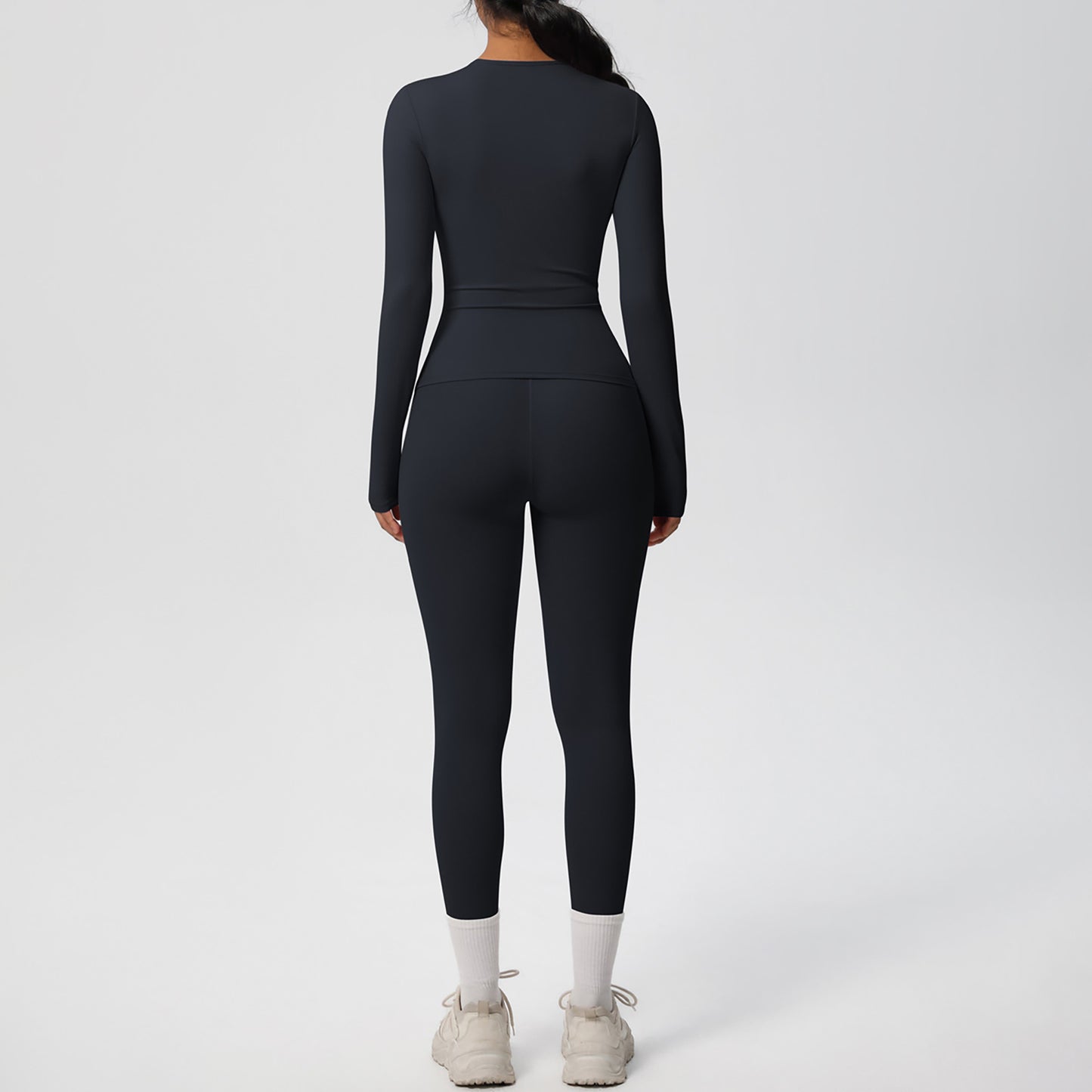 Anna-Kaci Active Women's Long Sleeve Crew Neck Top and High Waist Leggings Set with Slim Fit Design