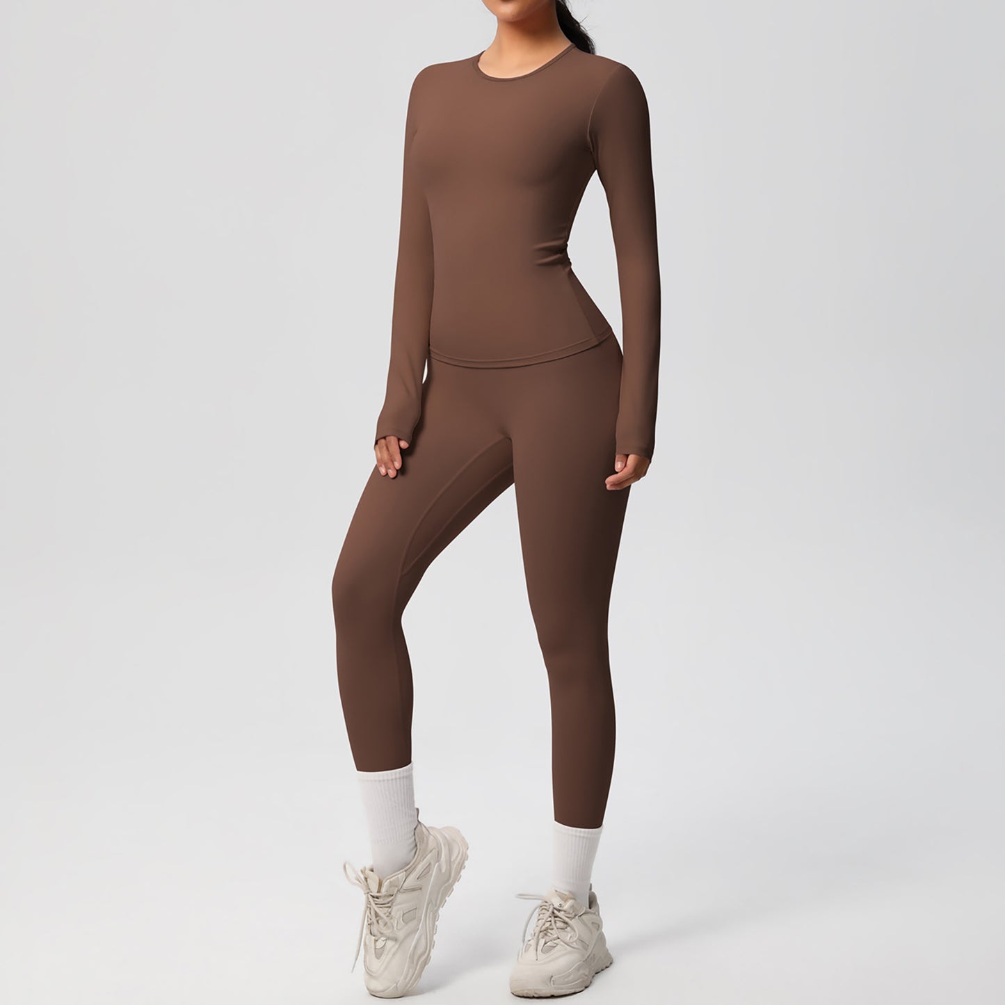 Anna-Kaci Active Women's Long Sleeve Crew Neck Top and High Waist Leggings Set with Slim Fit Design