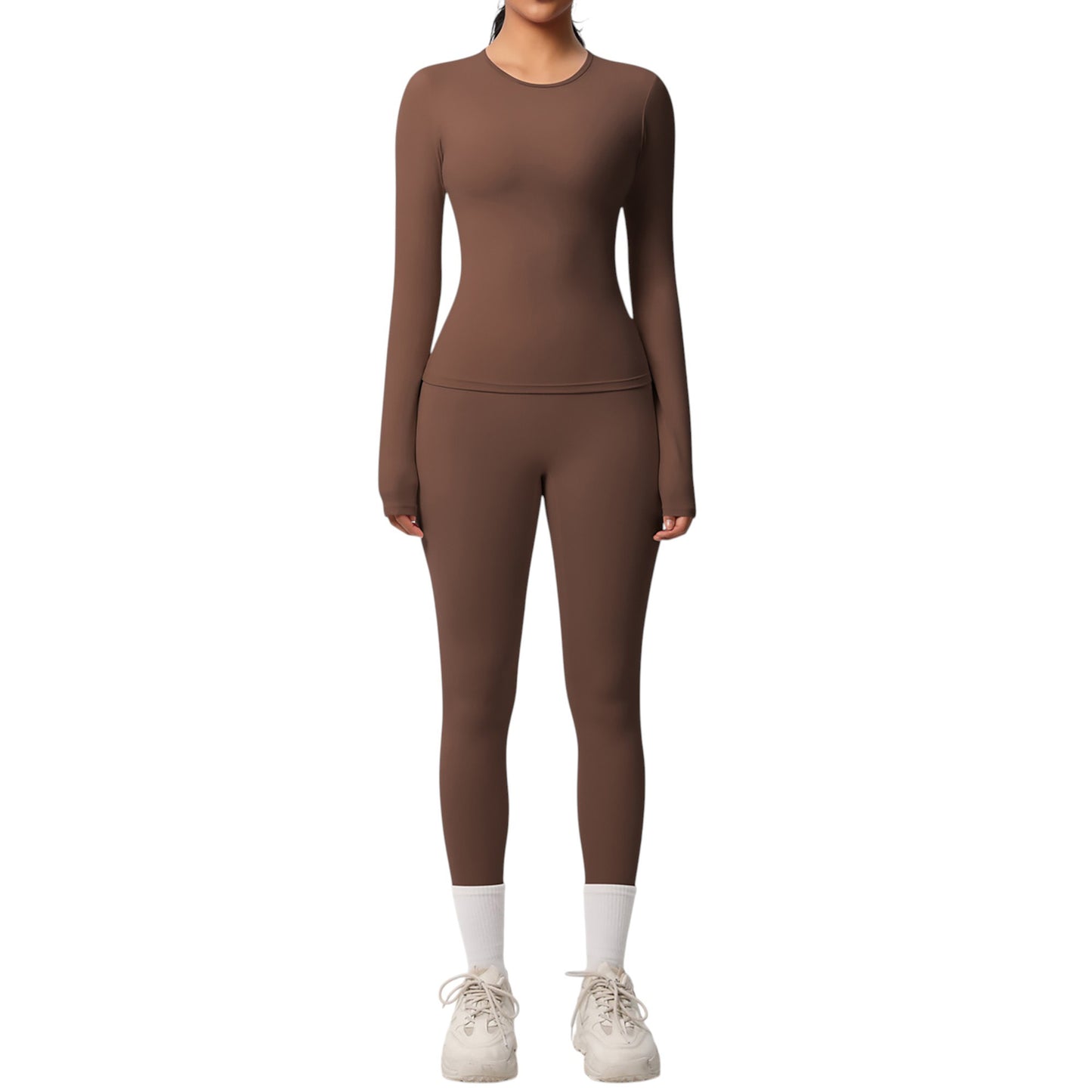 Anna-Kaci Active Women's Long Sleeve Crew Neck Top and High Waist Leggings Set with Slim Fit Design