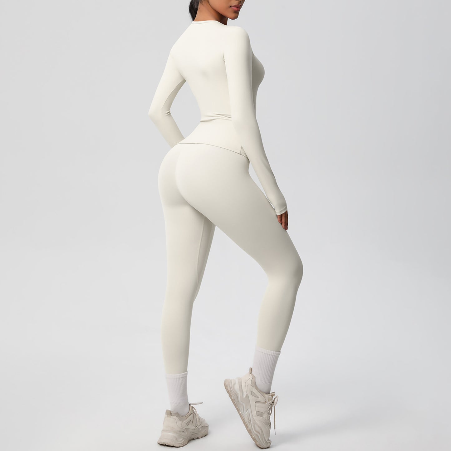 Anna-Kaci Active Women's Long Sleeve Crew Neck Top and High Waist Leggings Set with Slim Fit Design