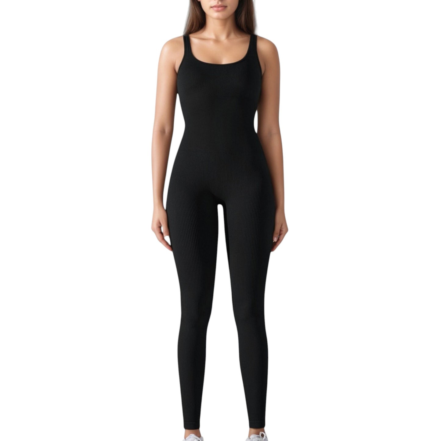 Anna-Kaci Active Women's Ribbed Knit Sleeveless Jumpsuit with Scoop Neckline and Bodycon Fit