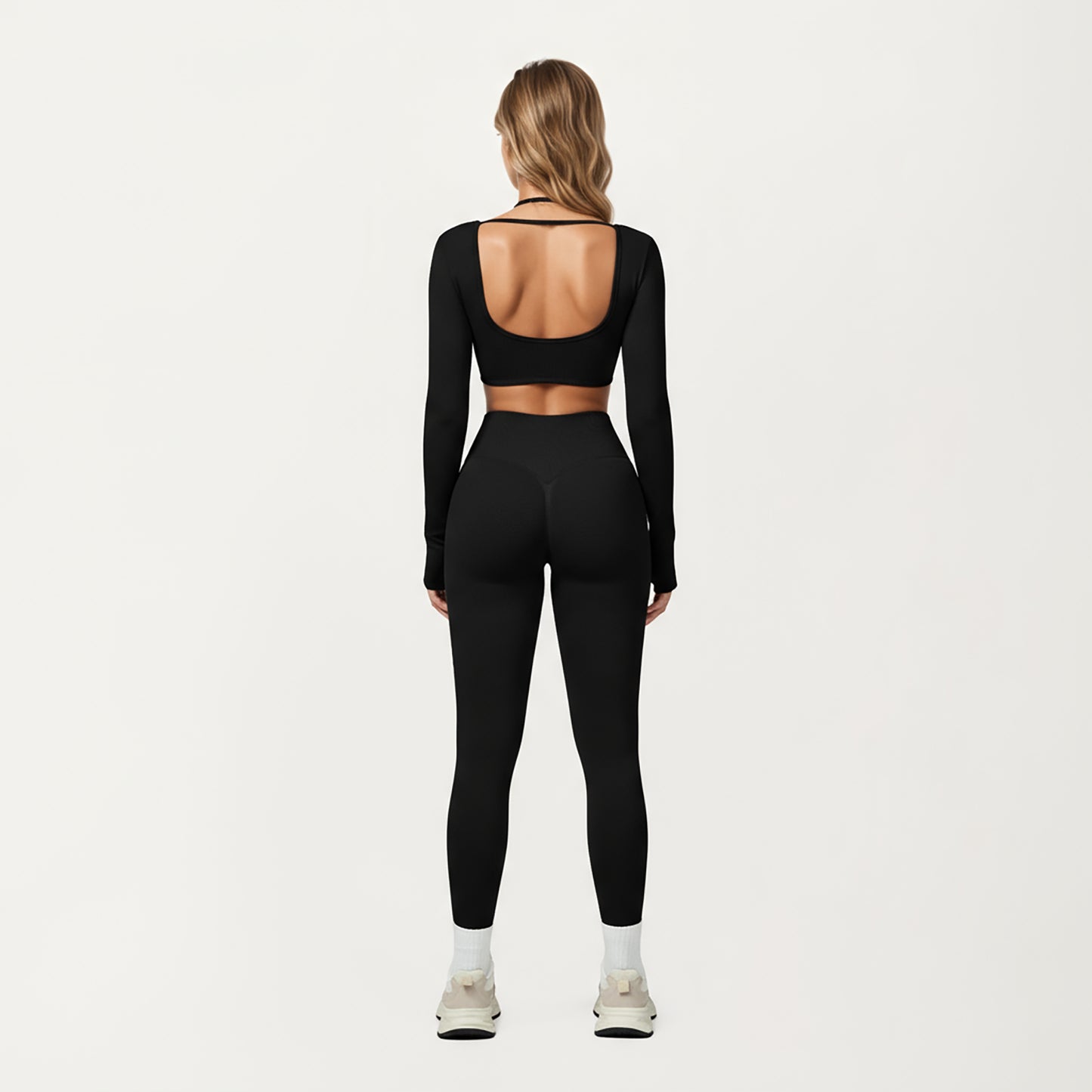 Anna-Kaci Active Women's Long Sleeve Crop Top with Contrast Trim and Scoop Neckline